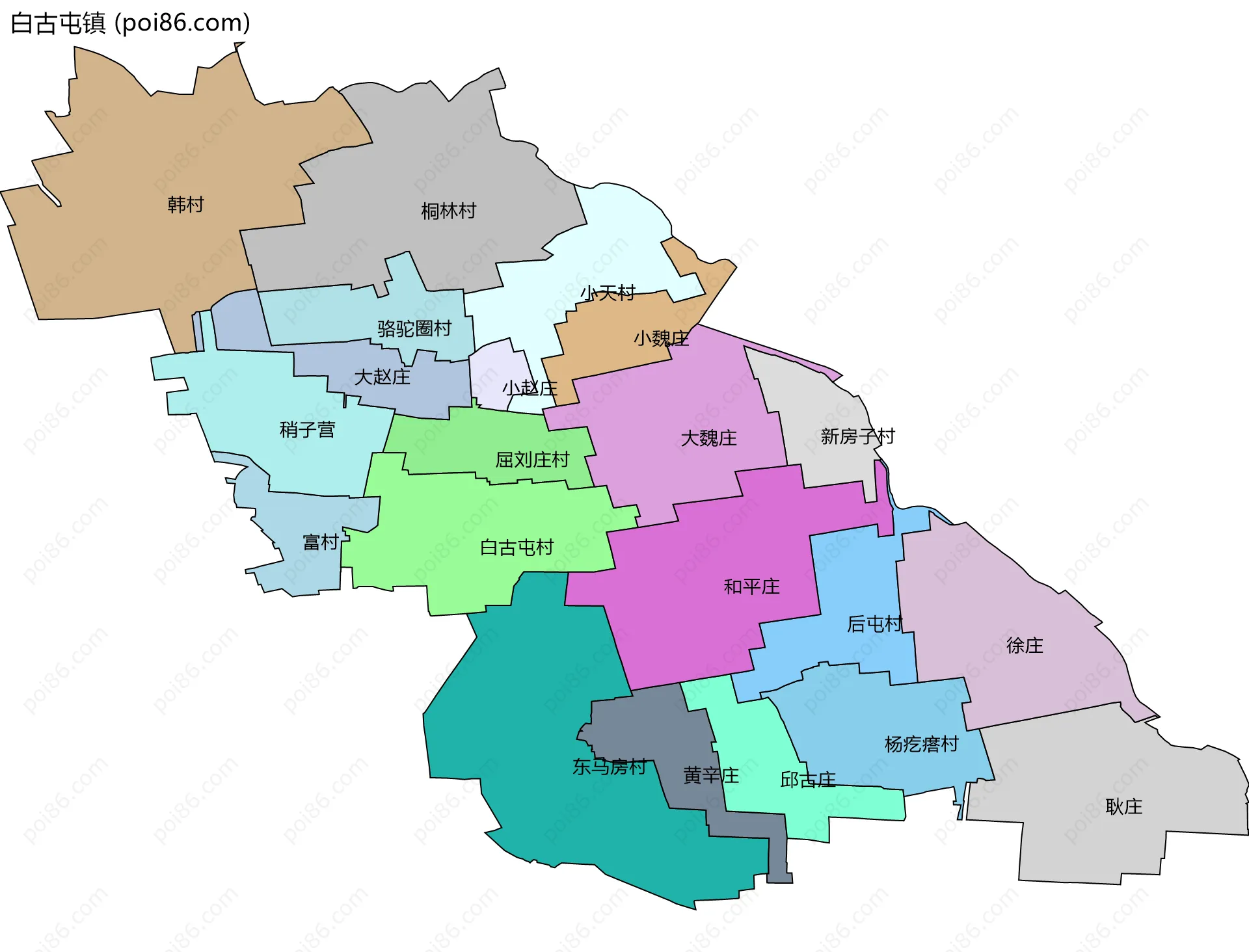 白古屯镇边界地图(五级行政区划)
