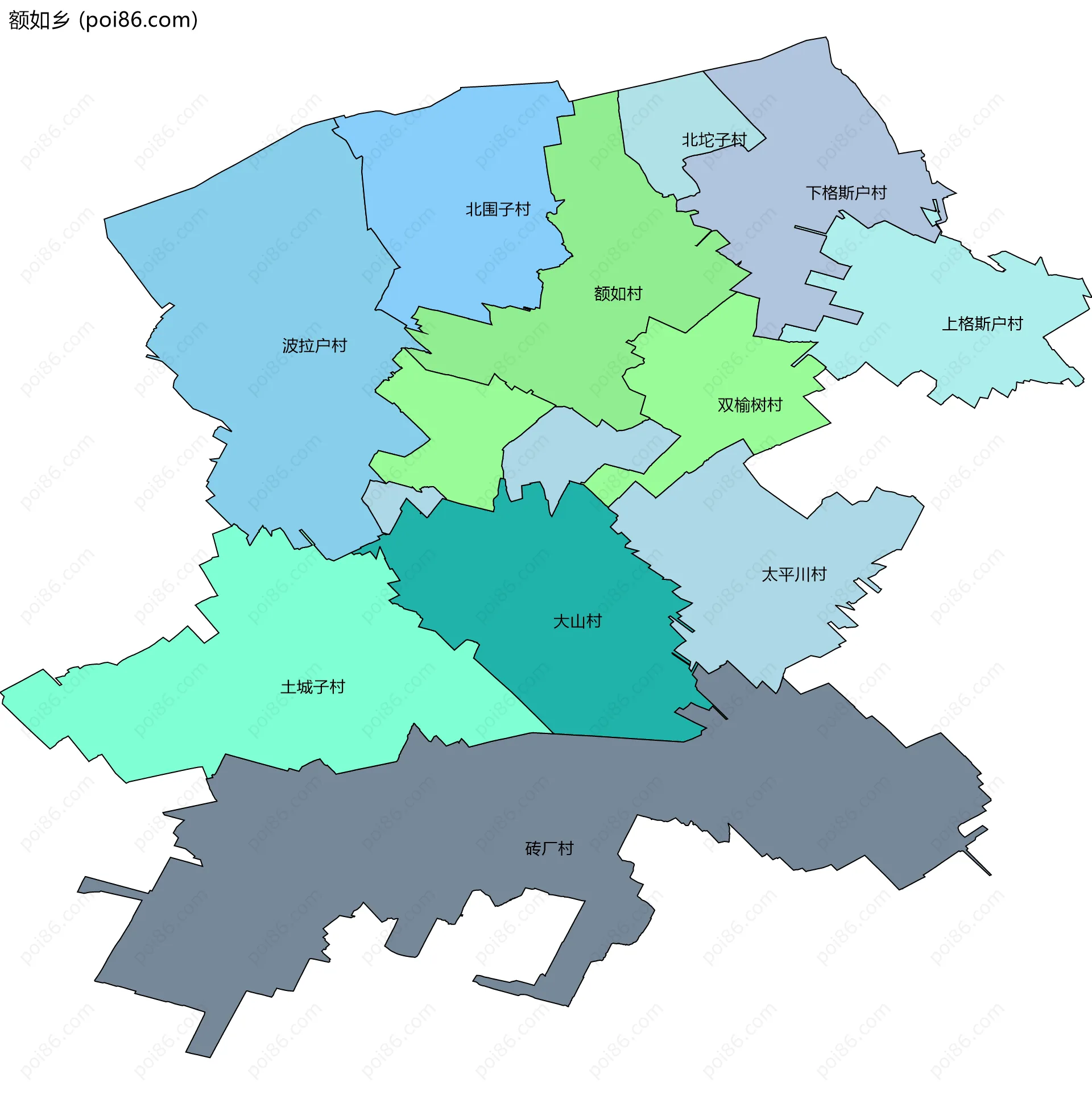额如乡边界地图(五级行政区划)