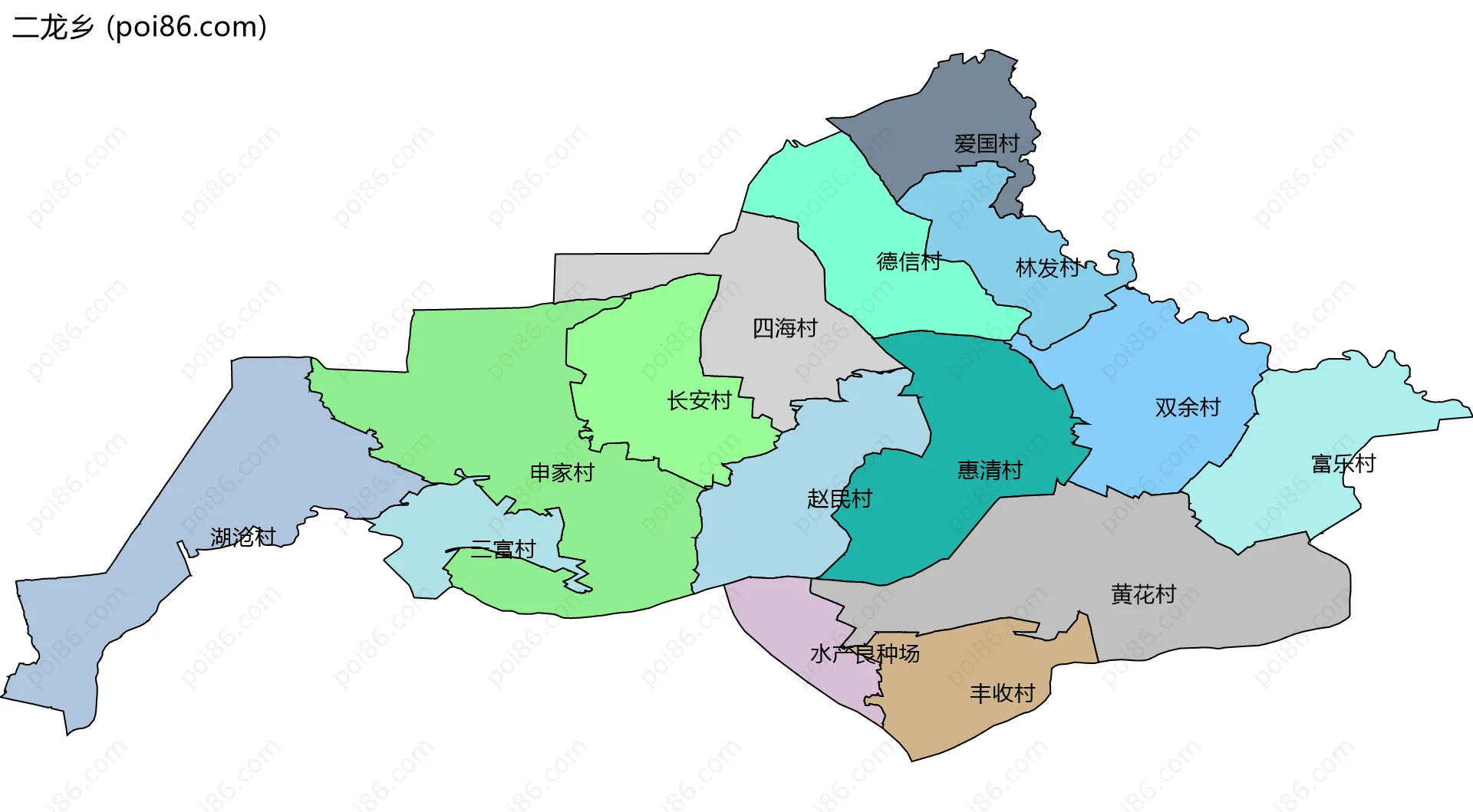 二龙乡边界地图(五级行政区划)