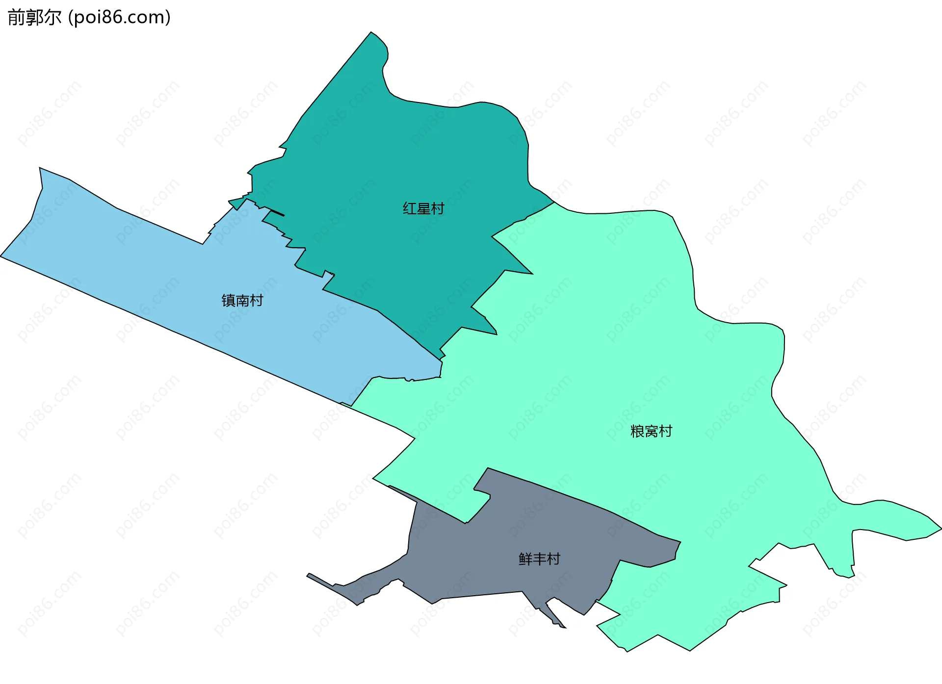 前郭尔边界地图(五级行政区划)