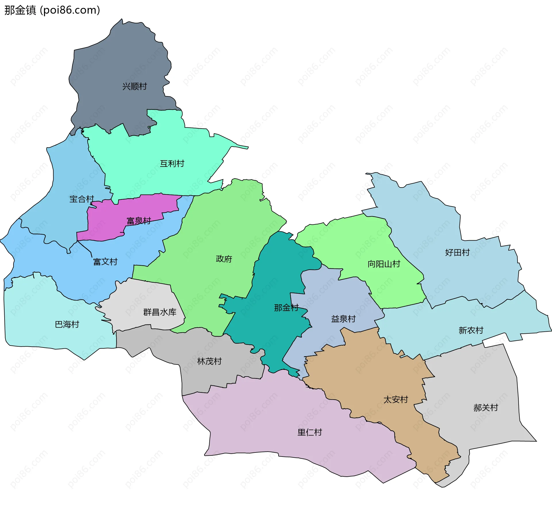 那金镇边界地图(五级行政区划)