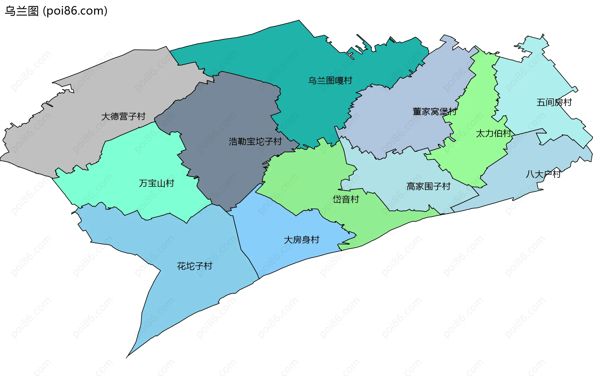 乌兰图边界地图(五级行政区划)