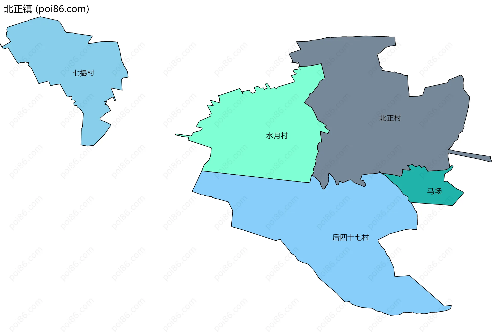 北正镇边界地图(五级行政区划)