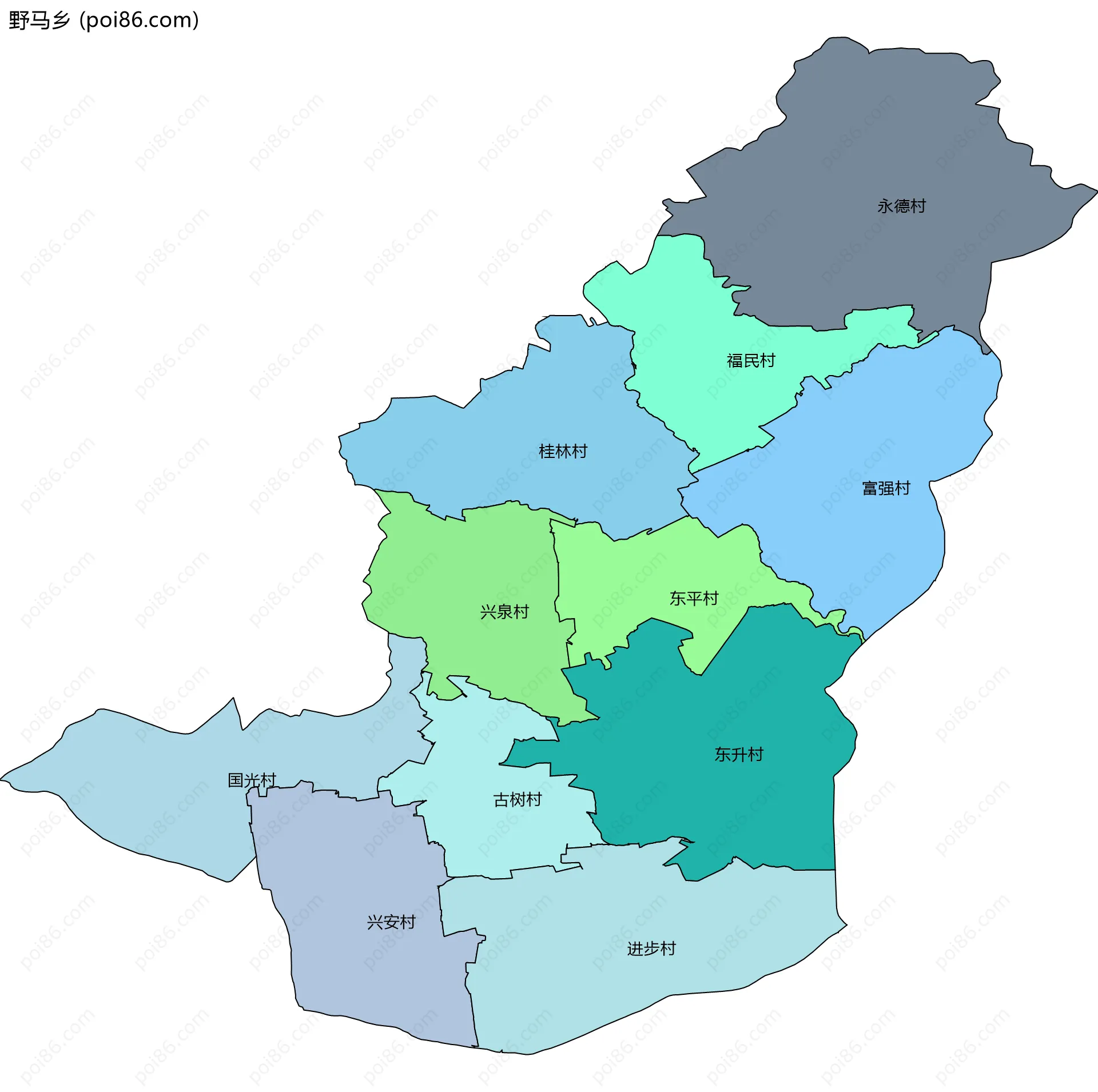 野马乡边界地图(五级行政区划)