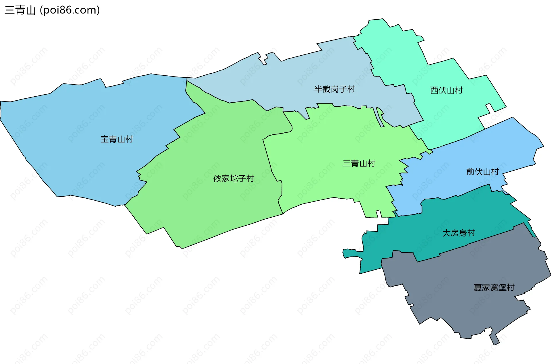 三青山边界地图(五级行政区划)