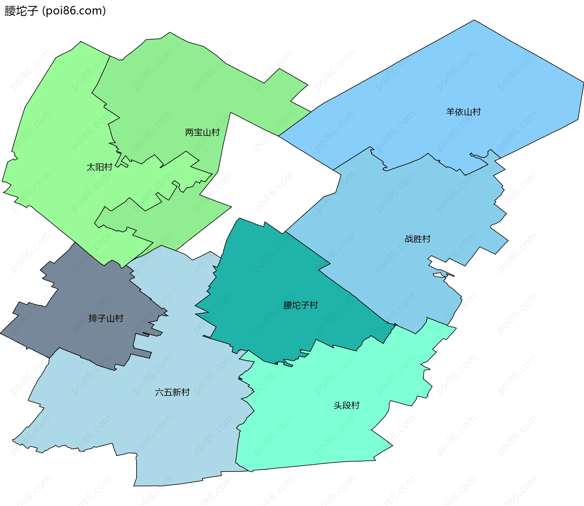 腰坨子边界地图(五级行政区划)
