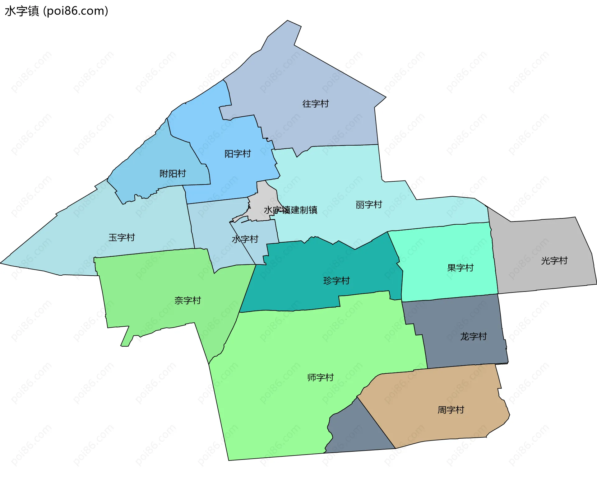 水字镇边界地图(五级行政区划)