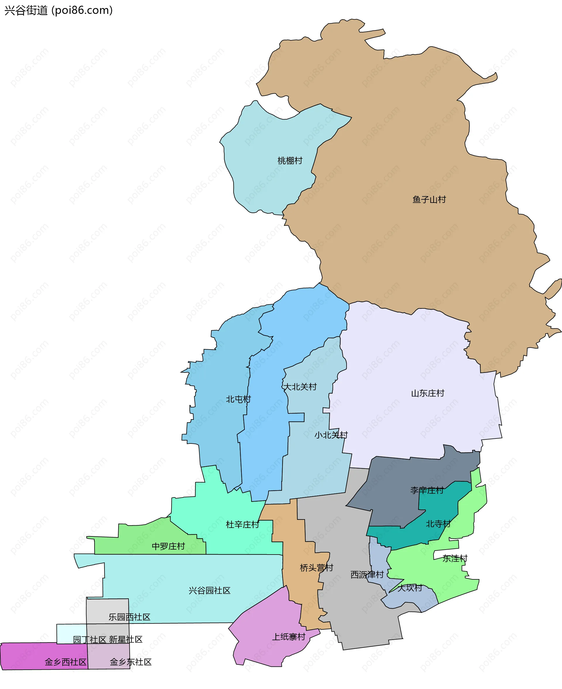 兴谷街道边界地图(五级行政区划)