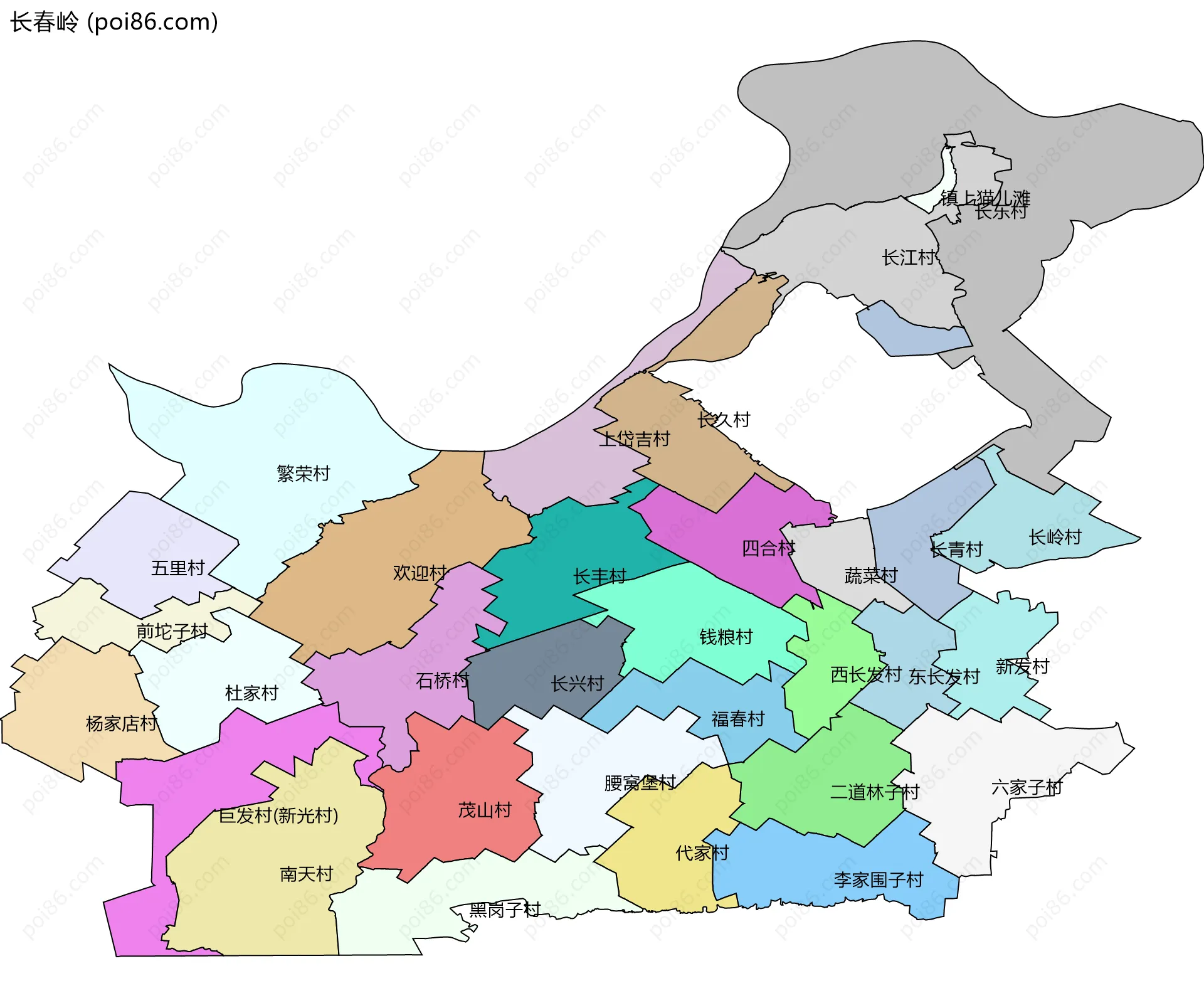 长春岭边界地图(五级行政区划)