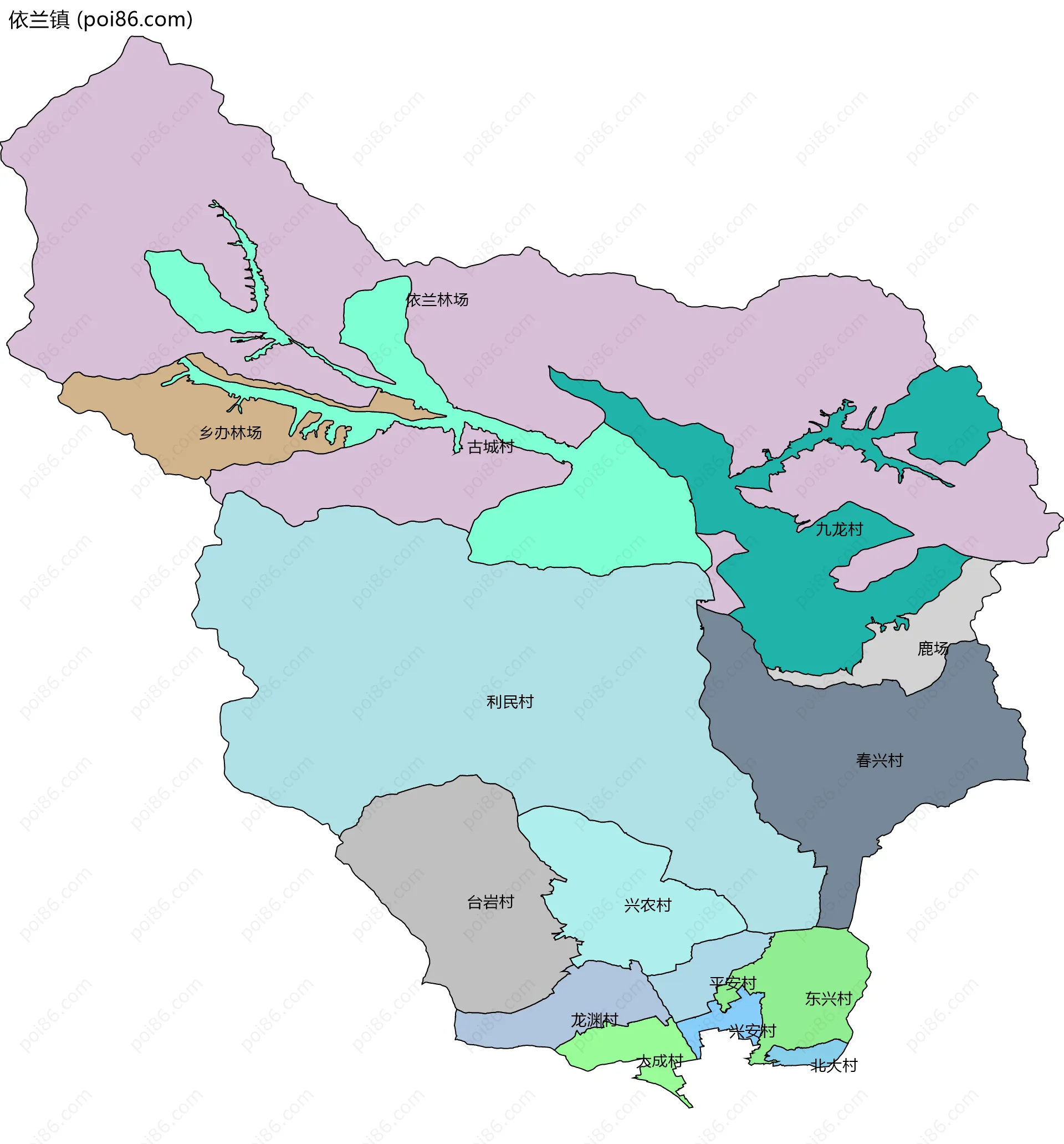 依兰镇边界地图(五级行政区划)