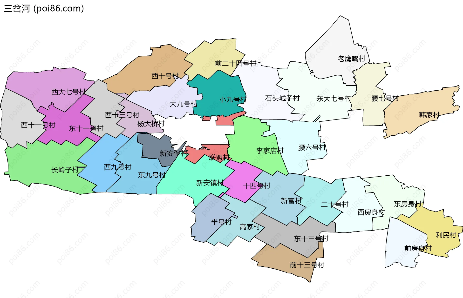 三岔河边界地图(五级行政区划)