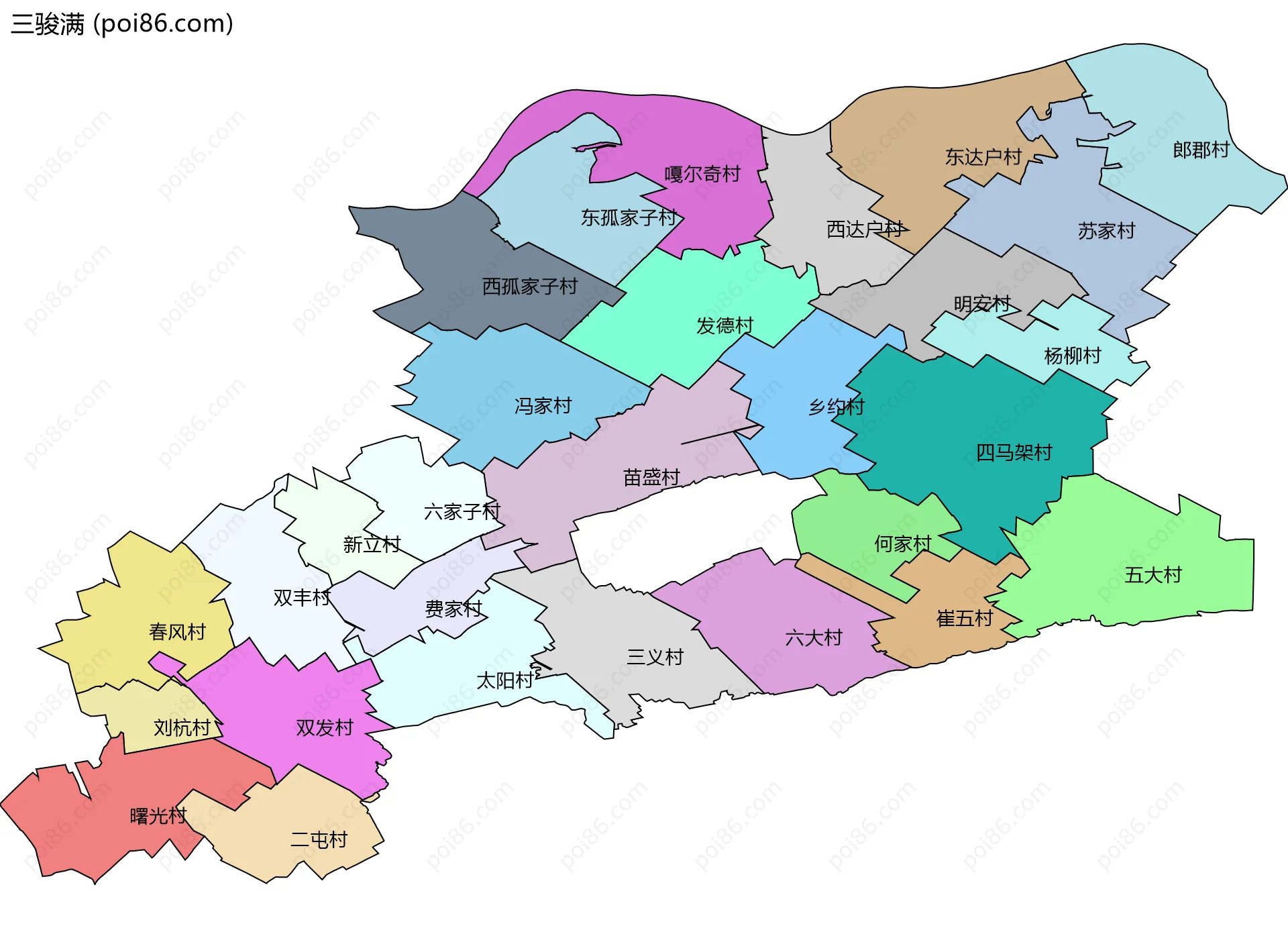 三骏满边界地图(五级行政区划)
