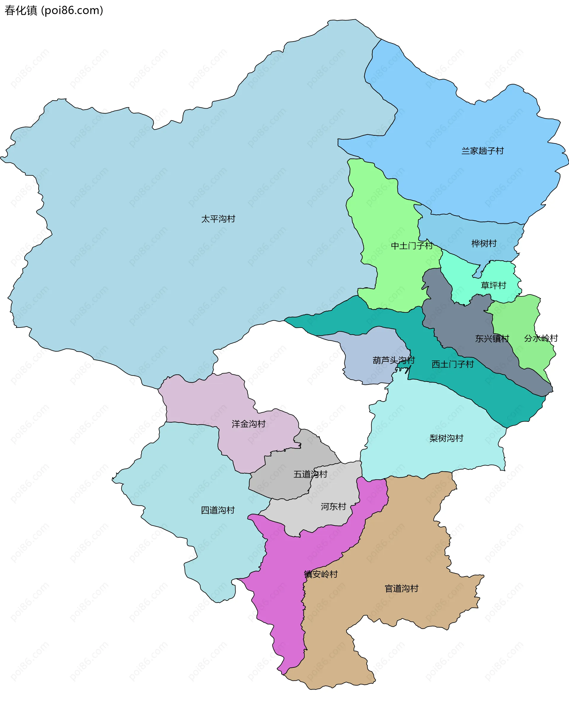 春化镇边界地图(五级行政区划)