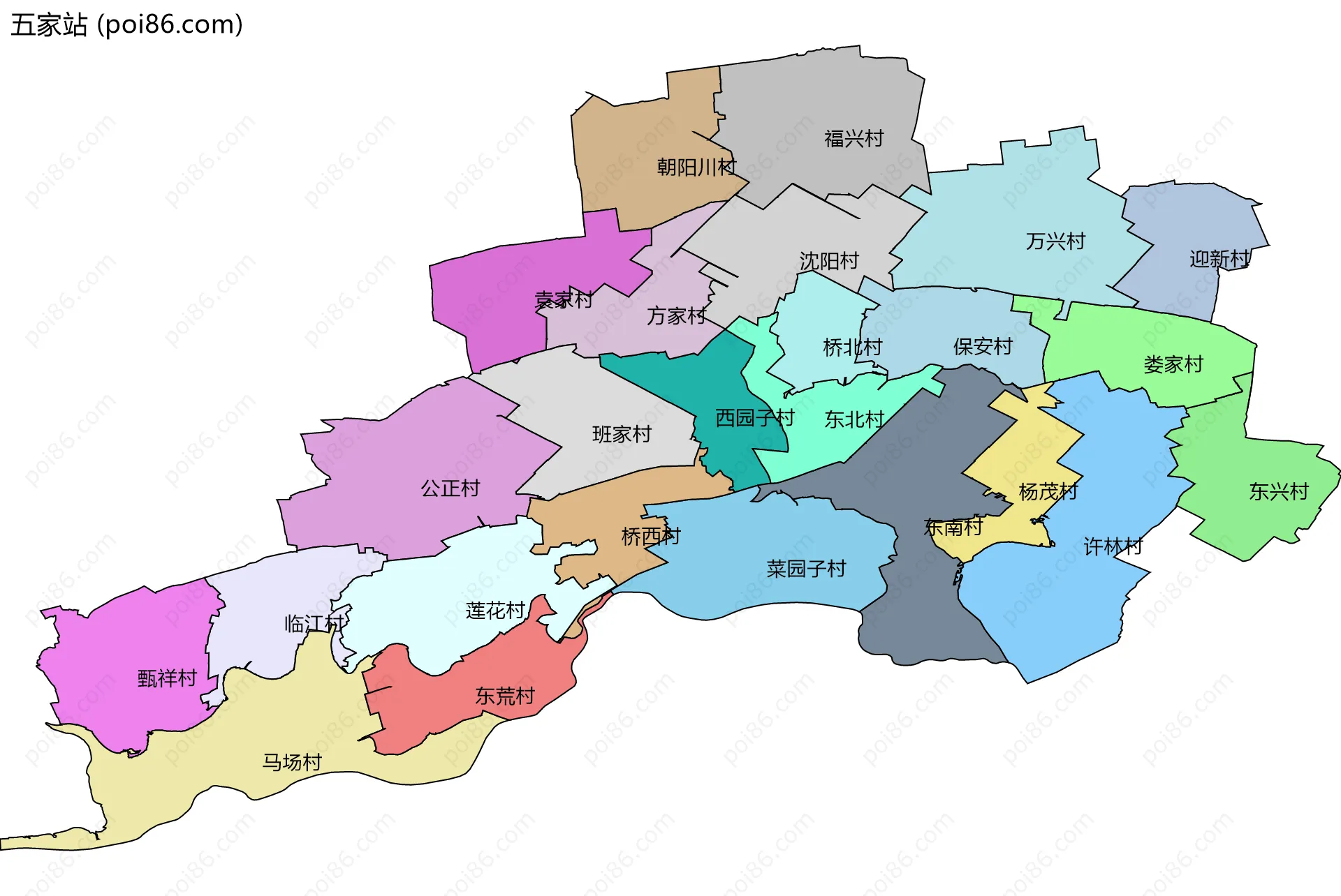 五家站边界地图(五级行政区划)