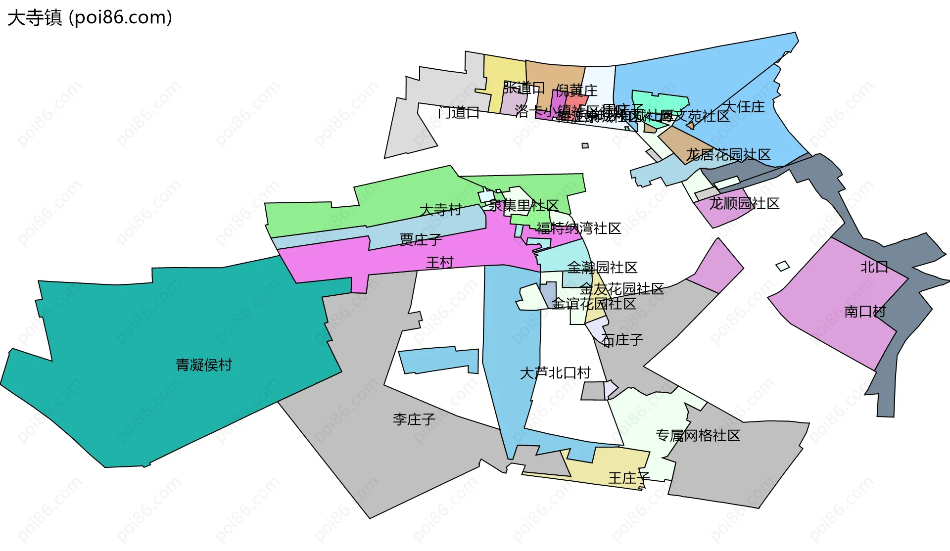 大寺镇边界地图(五级行政区划)