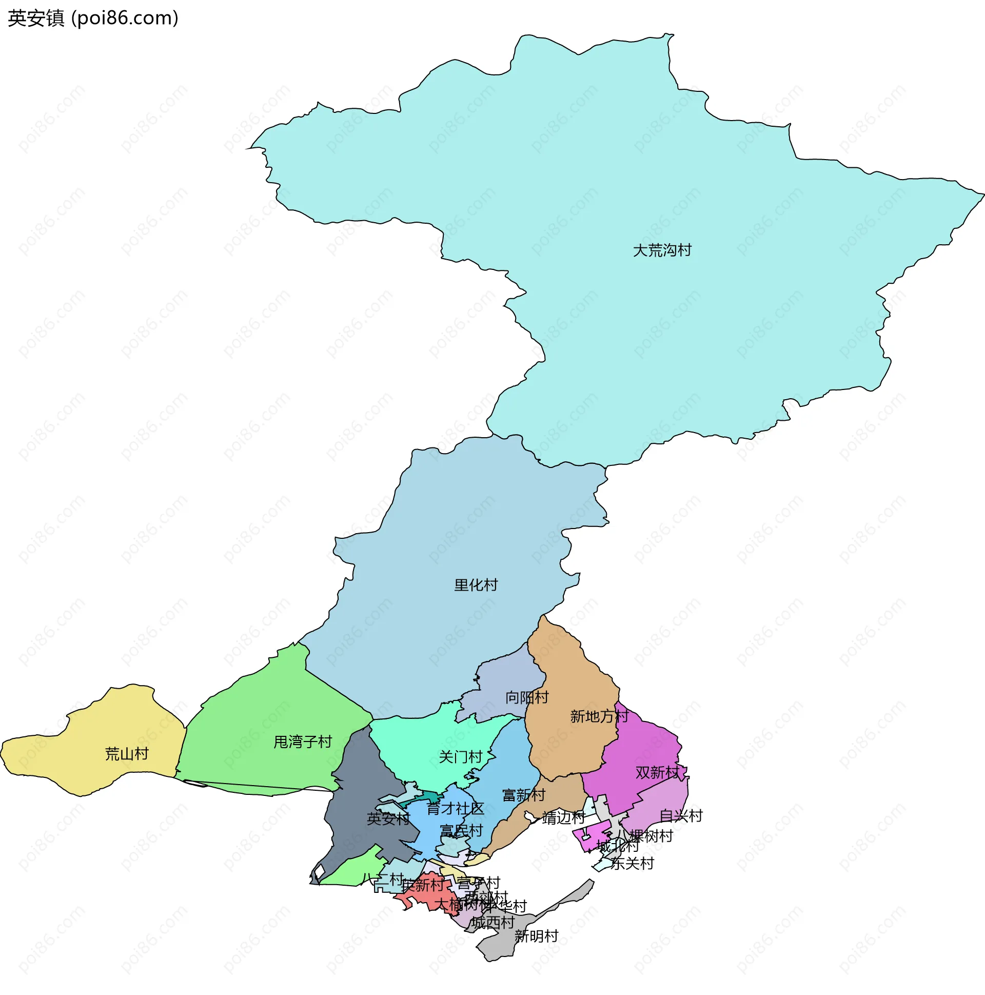 英安镇边界地图(五级行政区划)