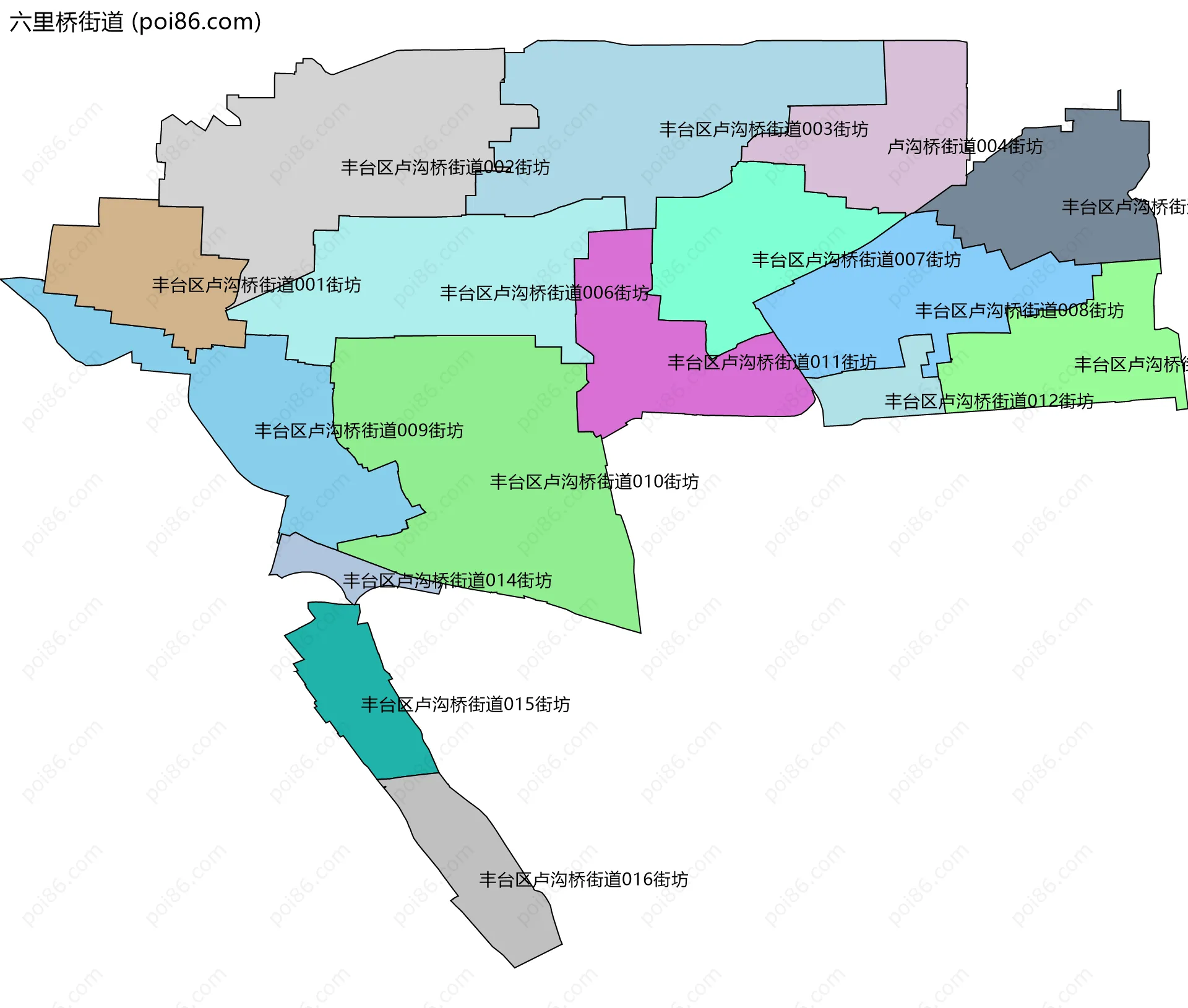 六里桥街道边界地图(五级行政区划)