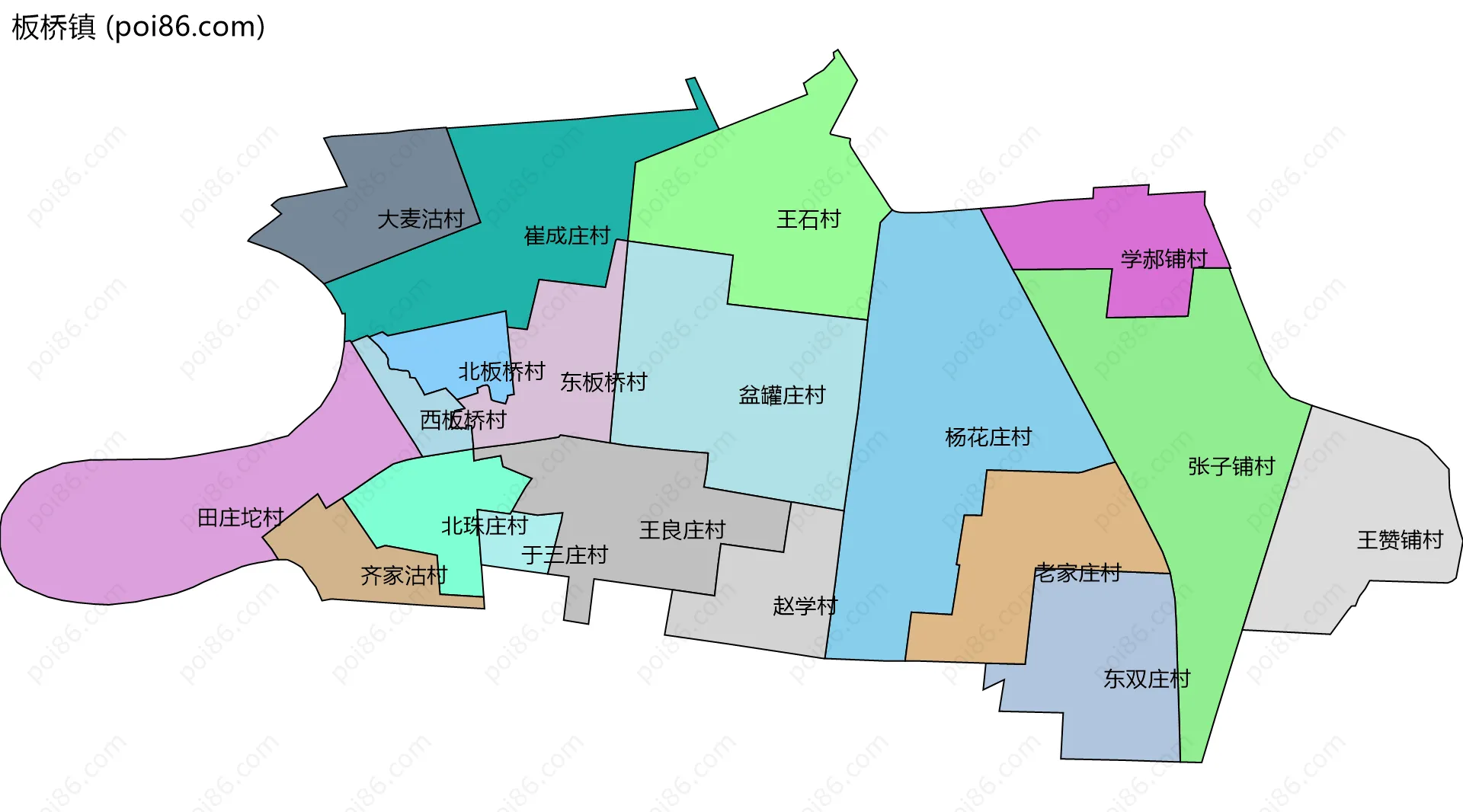板桥镇边界地图(五级行政区划)