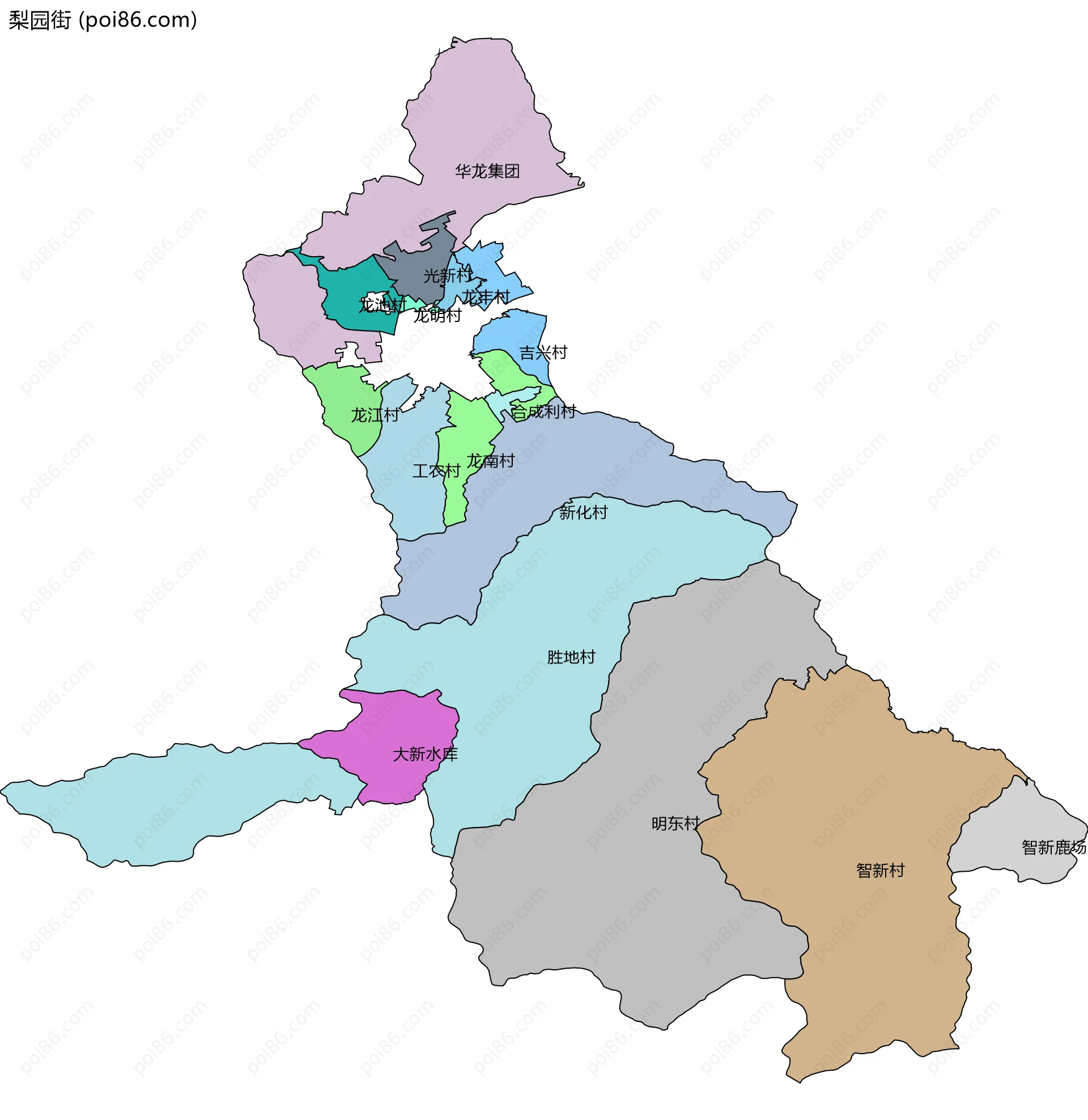梨园街边界地图(五级行政区划)