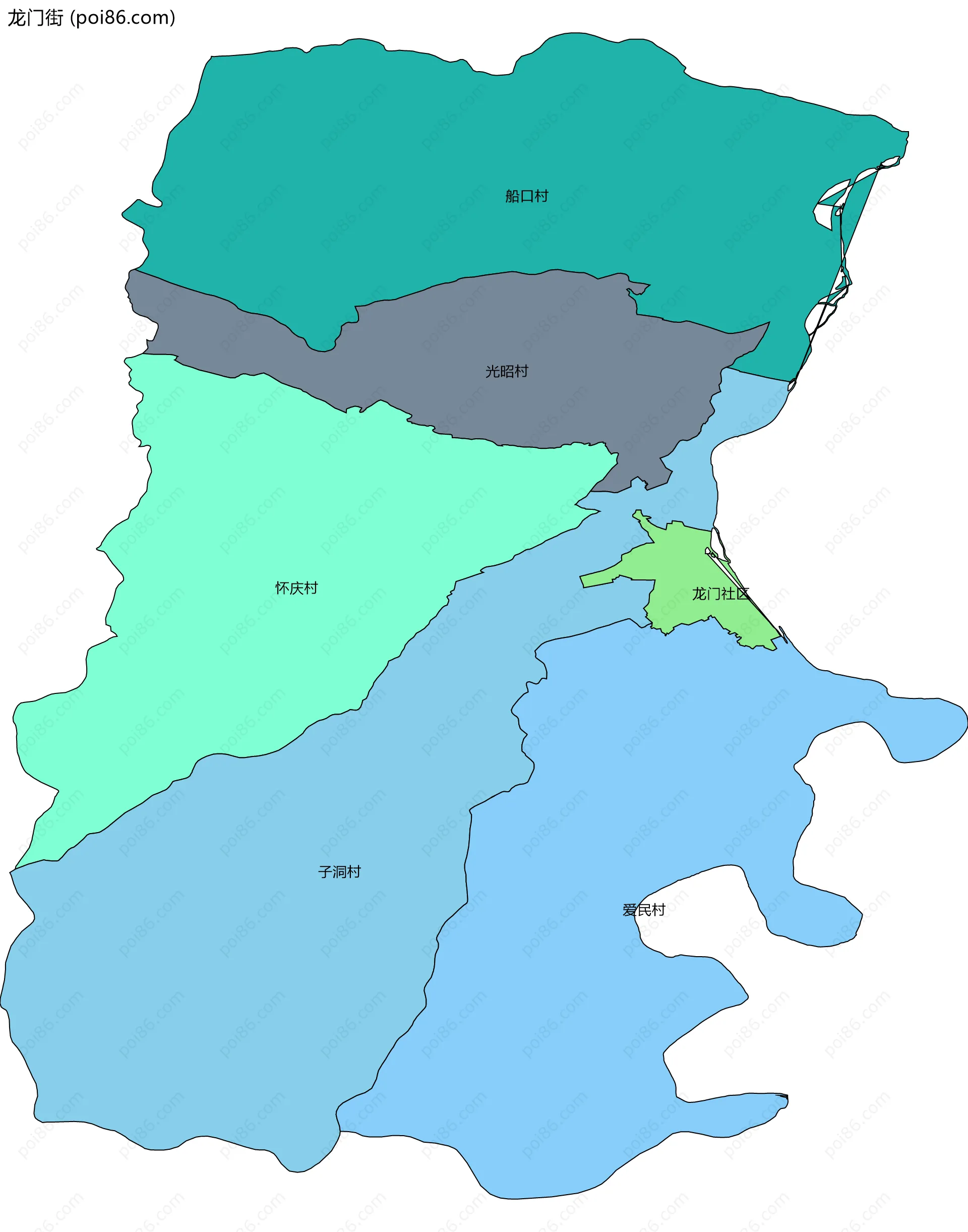 龙门街边界地图(五级行政区划)