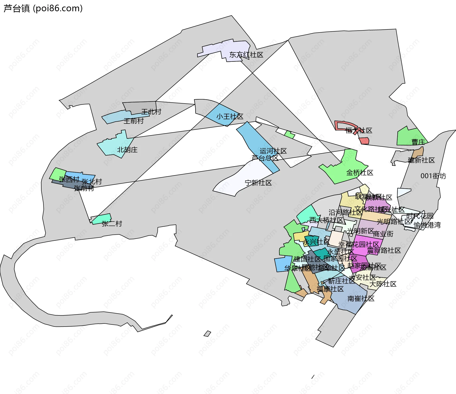 芦台镇边界地图(五级行政区划)