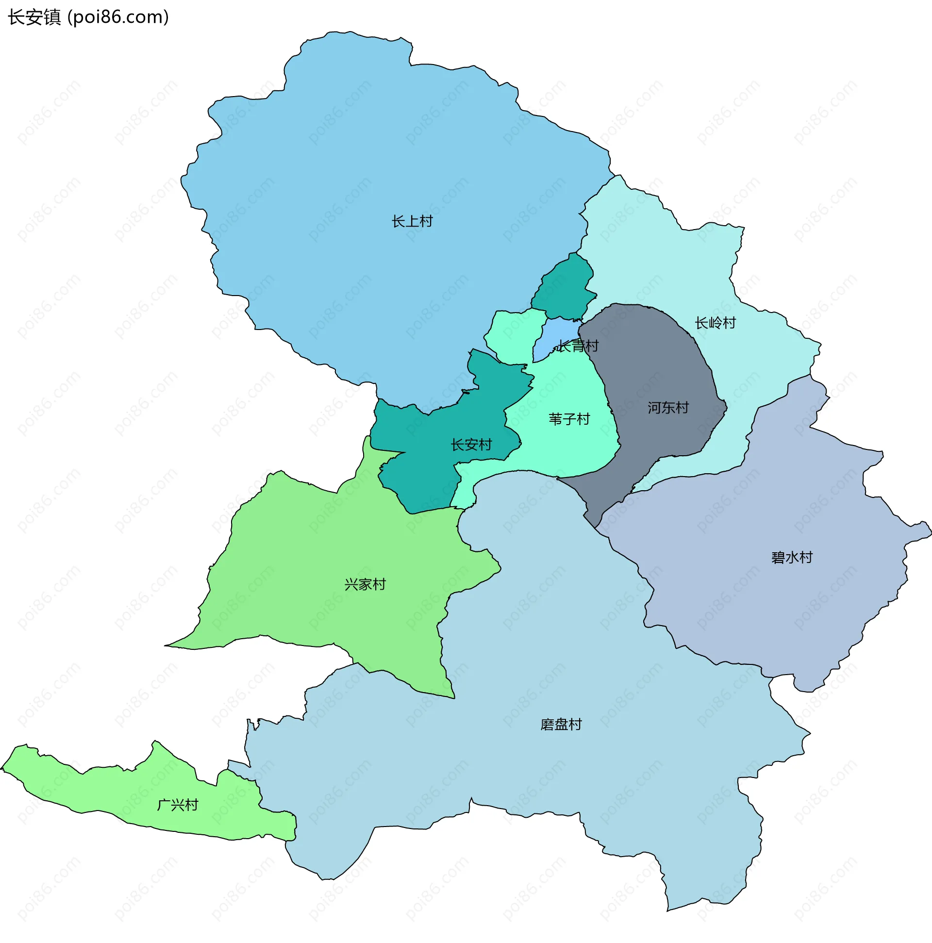 长安镇边界地图(五级行政区划)