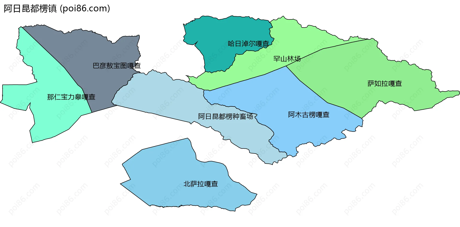 阿日昆都楞镇边界地图(五级行政区划)