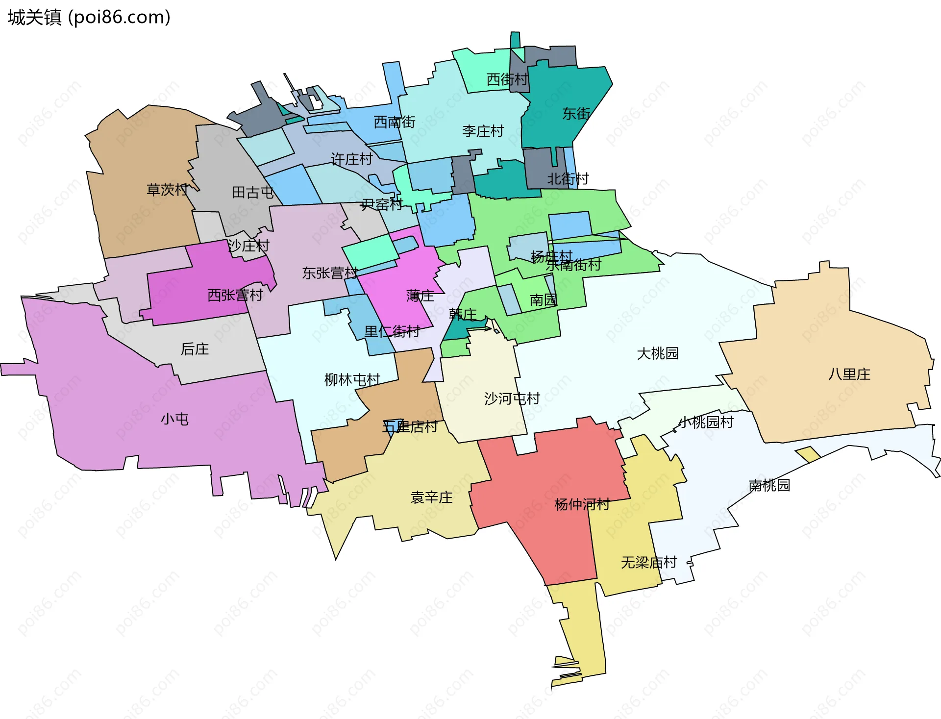 城关镇边界地图(五级行政区划)