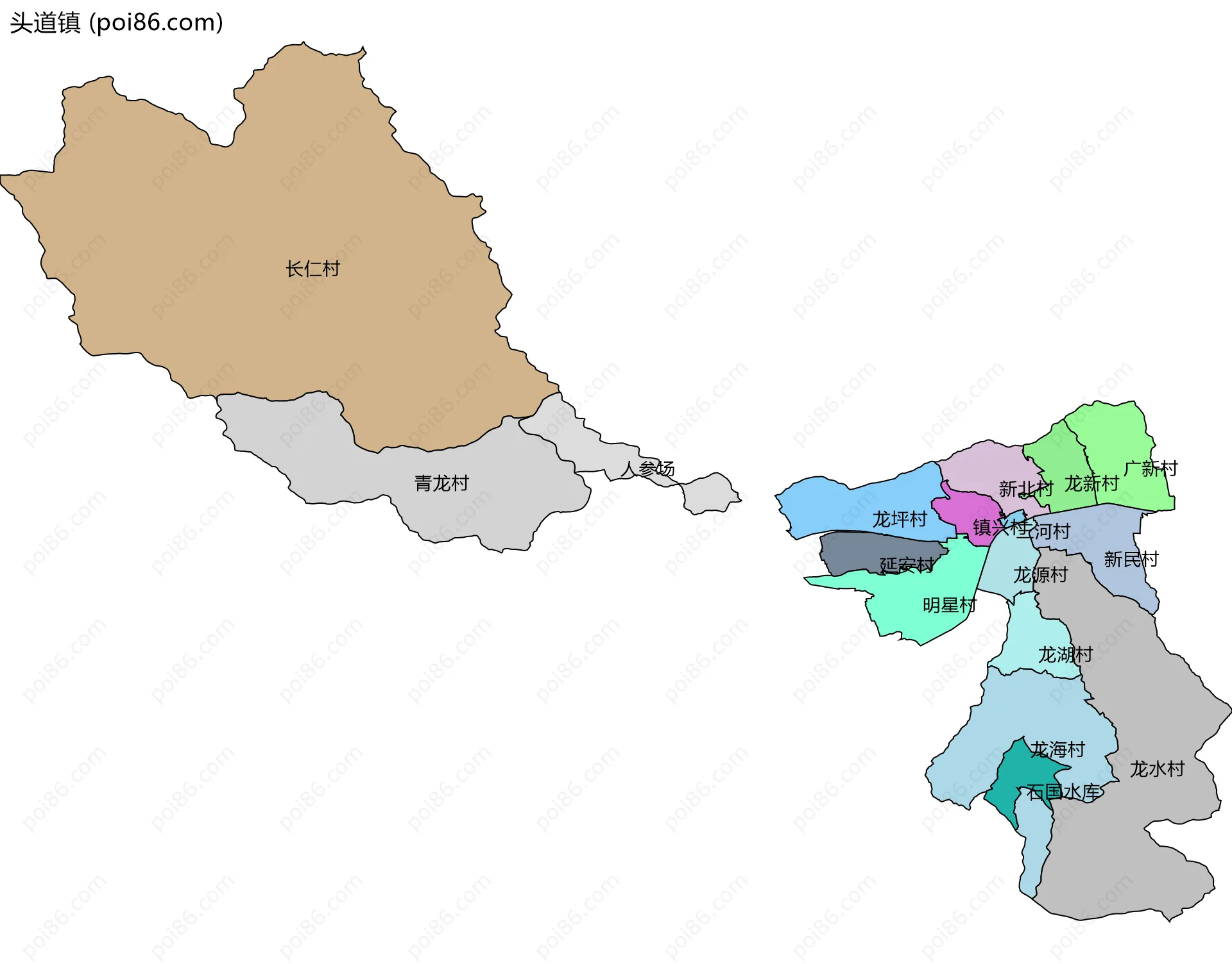 头道镇边界地图(五级行政区划)