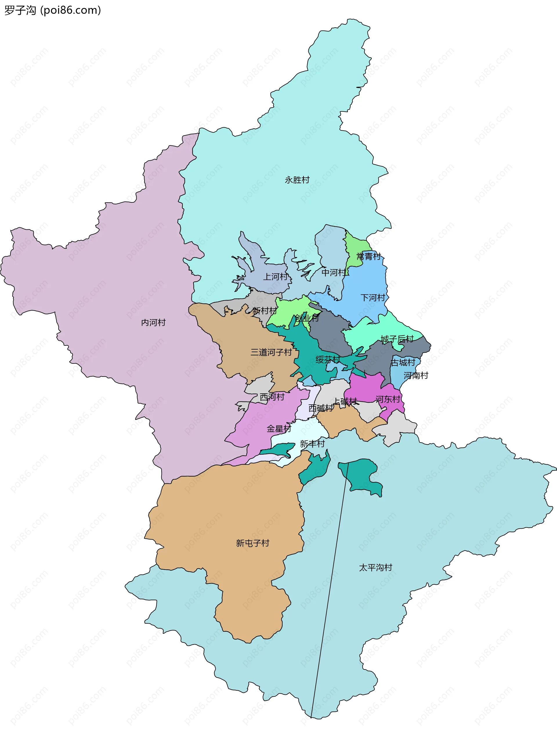 罗子沟边界地图(五级行政区划)