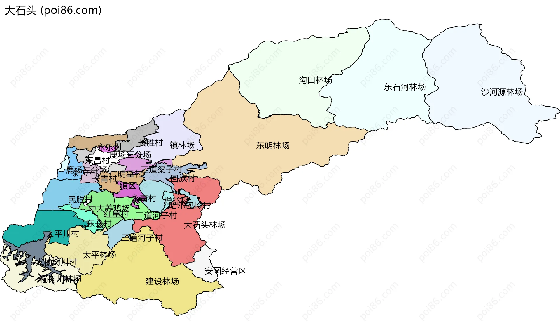 大石头边界地图(五级行政区划)