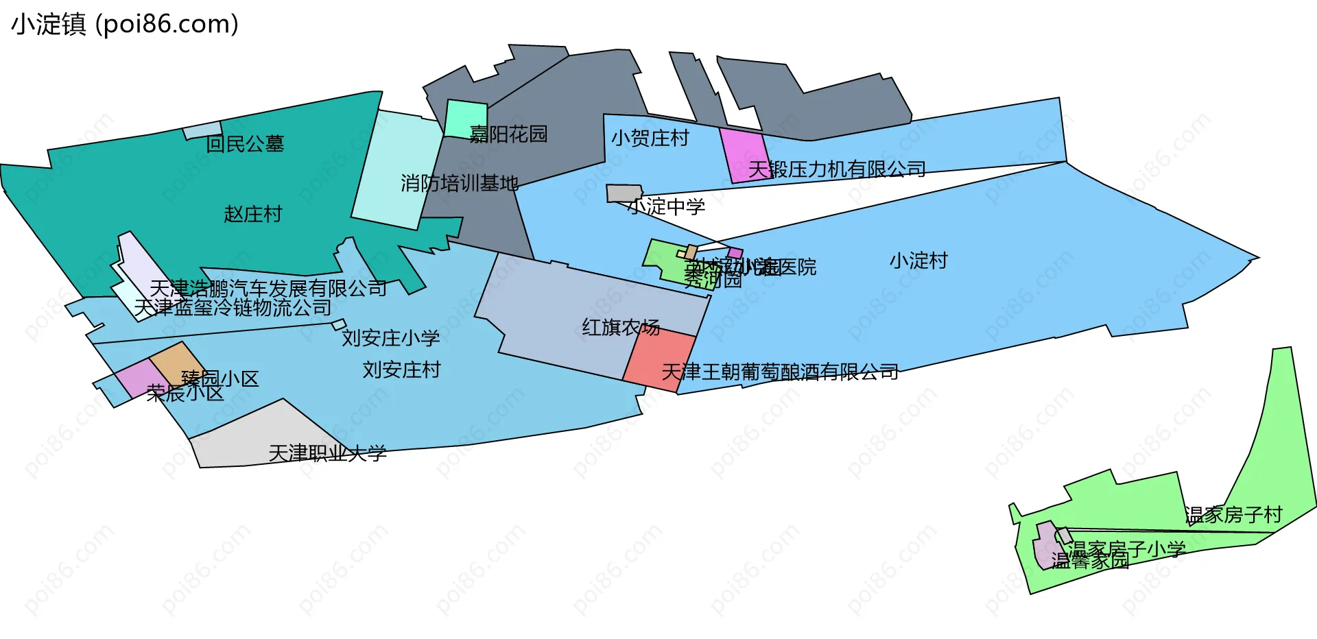 小淀镇边界地图(五级行政区划)