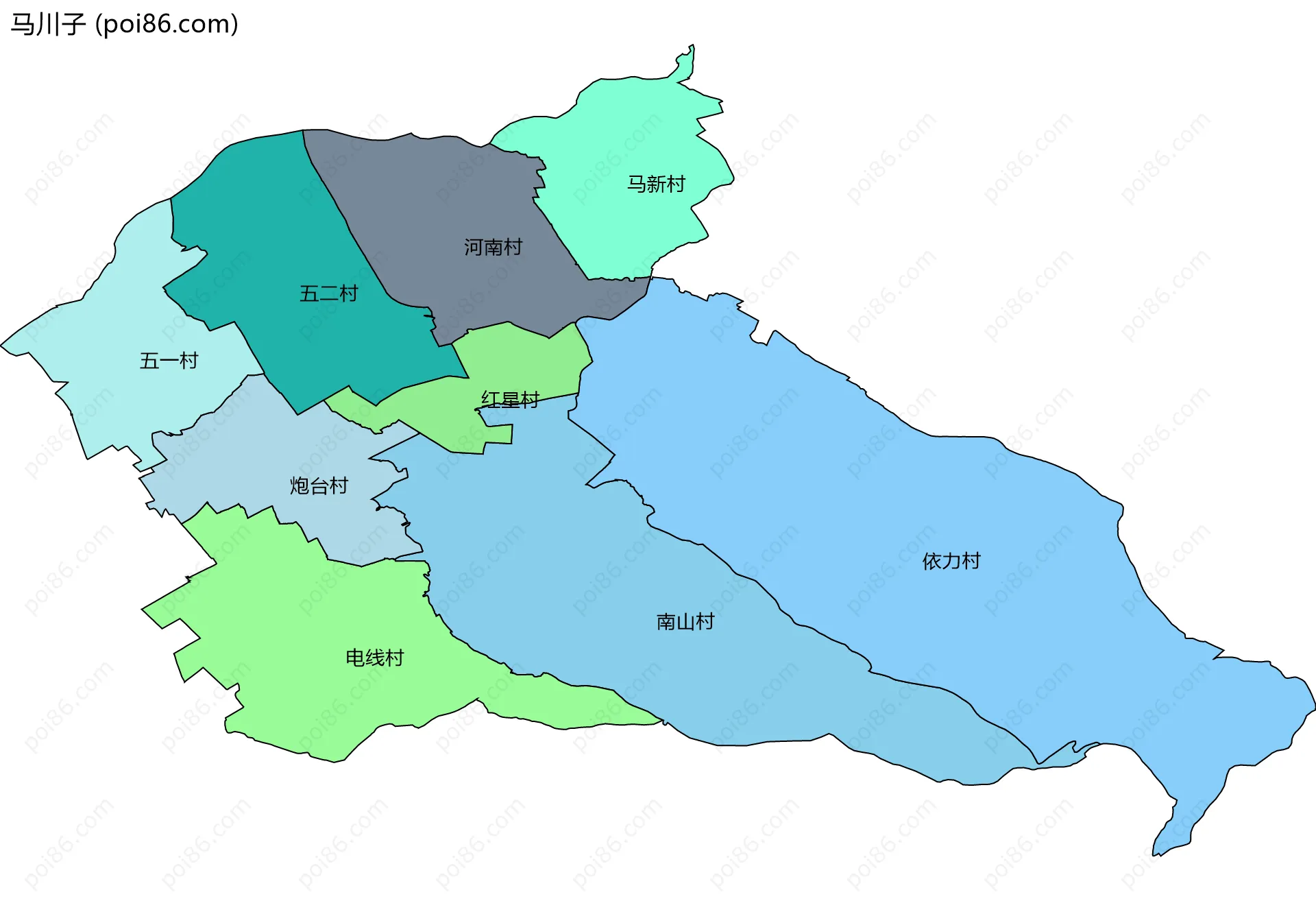 马川子边界地图(五级行政区划)