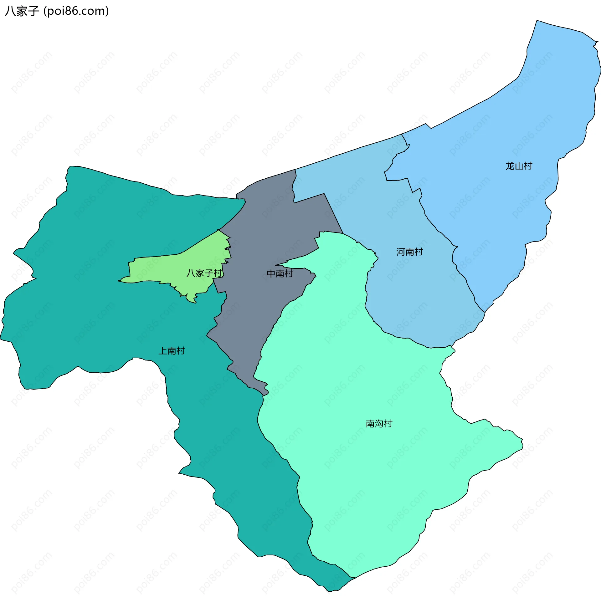 八家子边界地图(五级行政区划)
