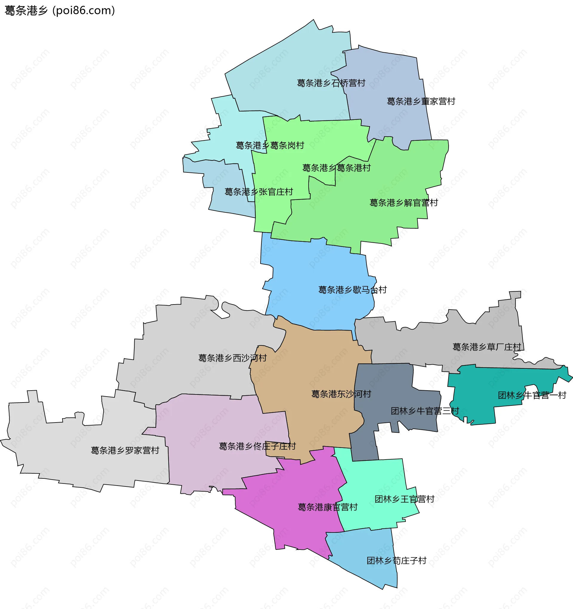 葛条港乡边界地图(五级行政区划)