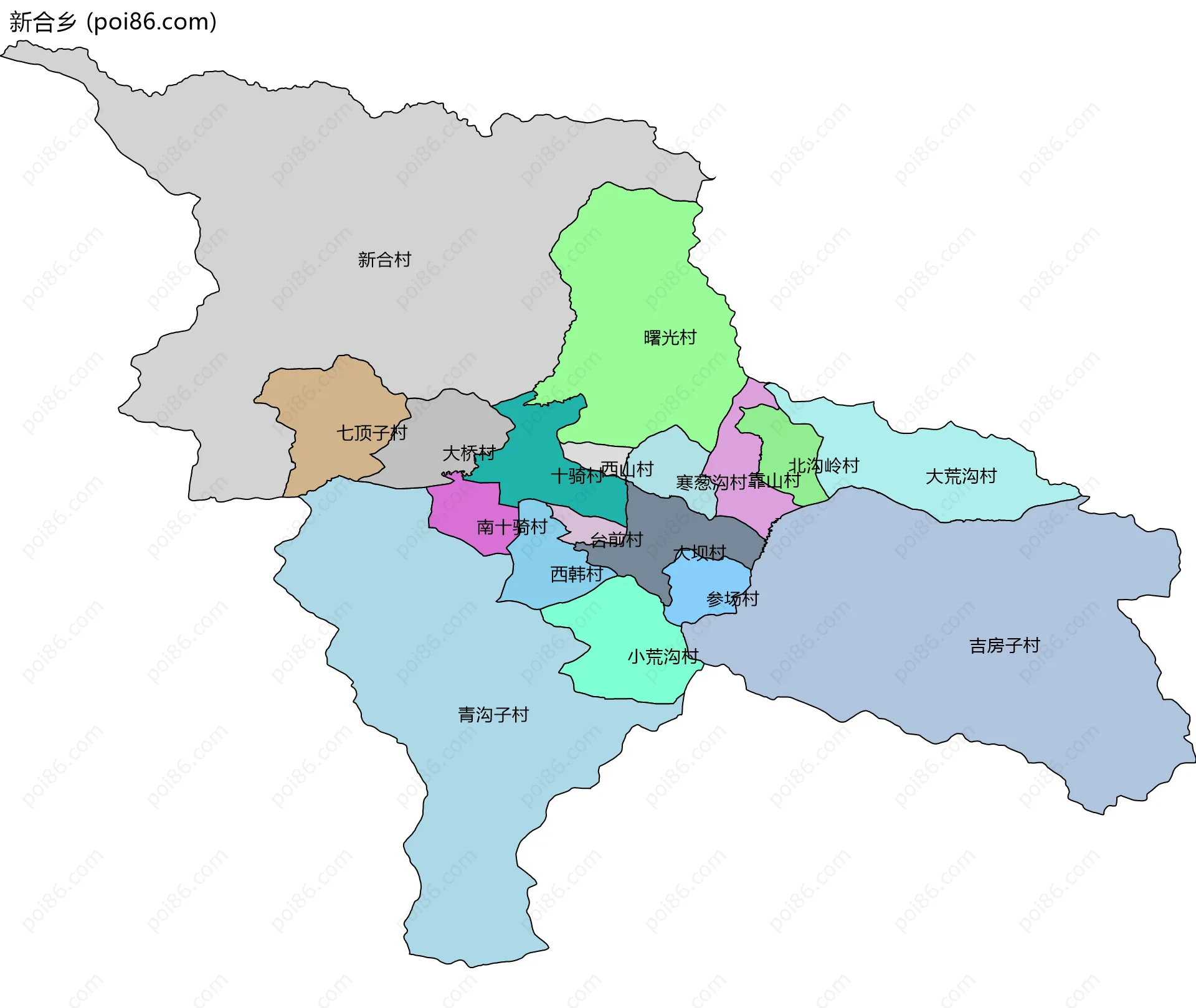 新合乡边界地图(五级行政区划)