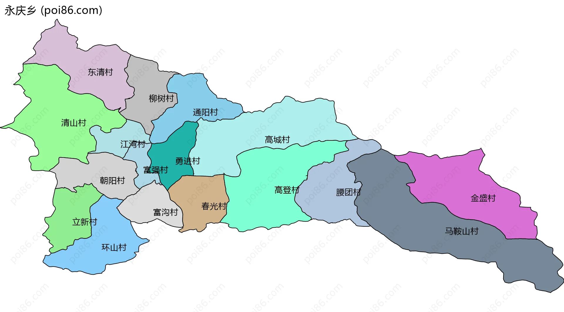 永庆乡边界地图(五级行政区划)