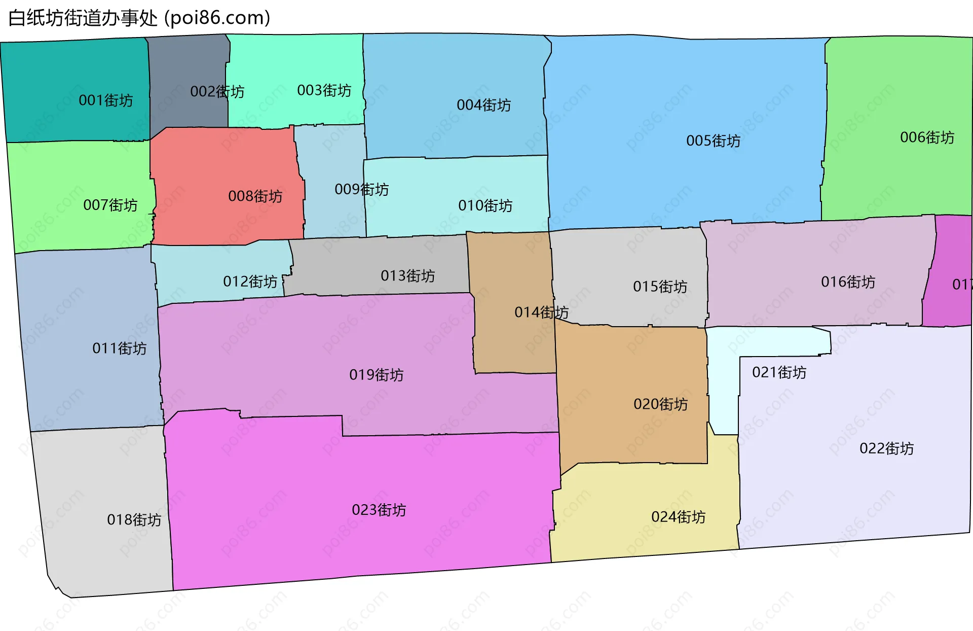 白纸坊街道办事处边界地图(五级行政区划)