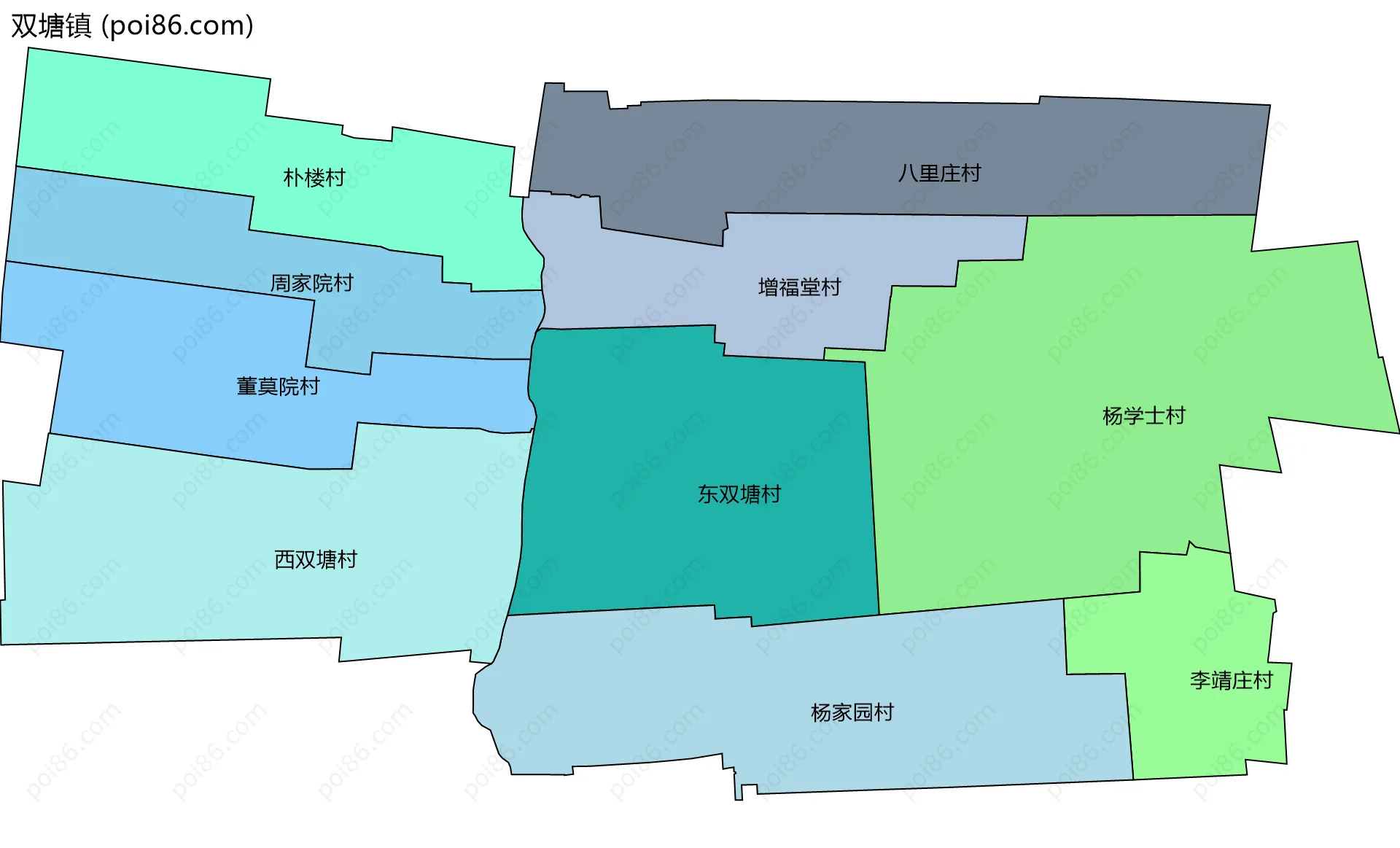双塘镇边界地图(五级行政区划)