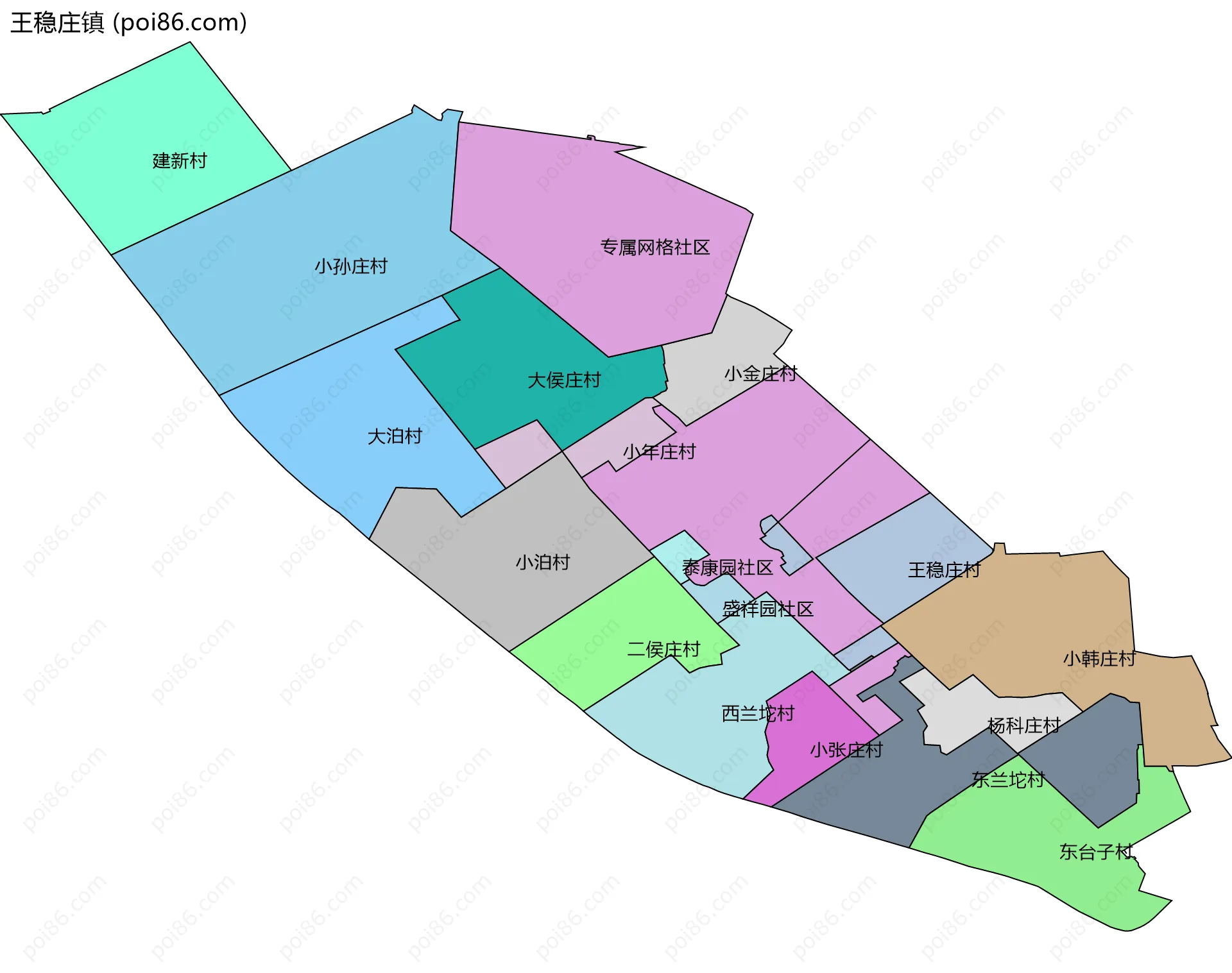 王稳庄镇边界地图(五级行政区划)