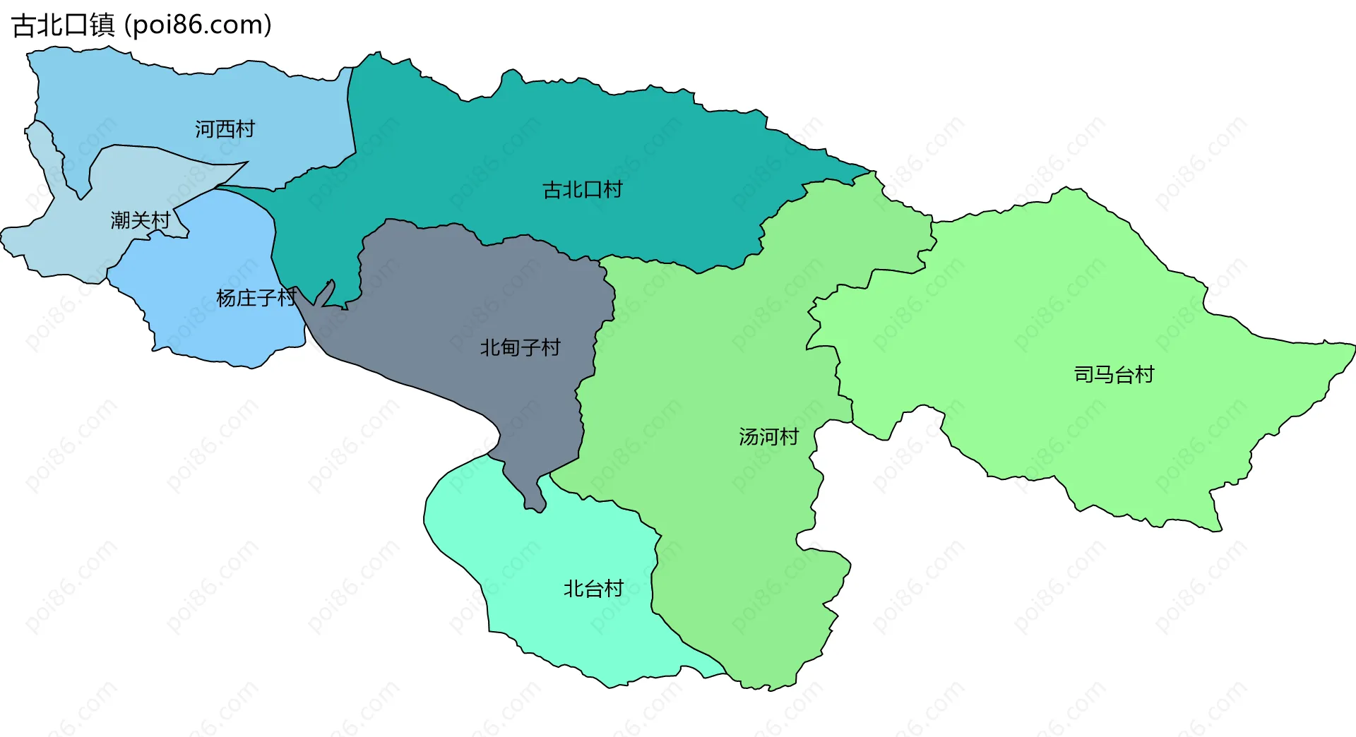 古北口镇边界地图(五级行政区划)