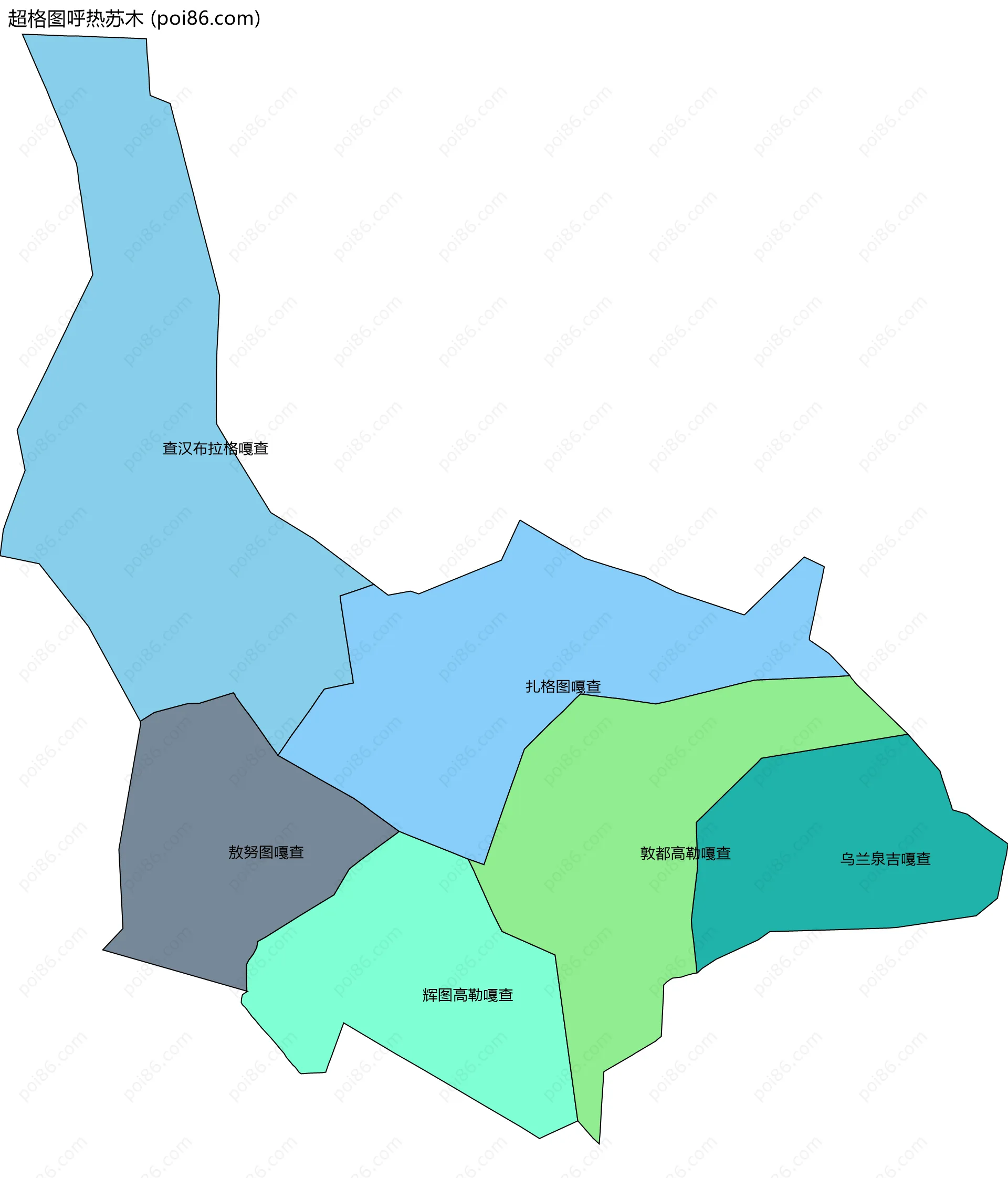 超格图呼热苏木边界地图(五级行政区划)