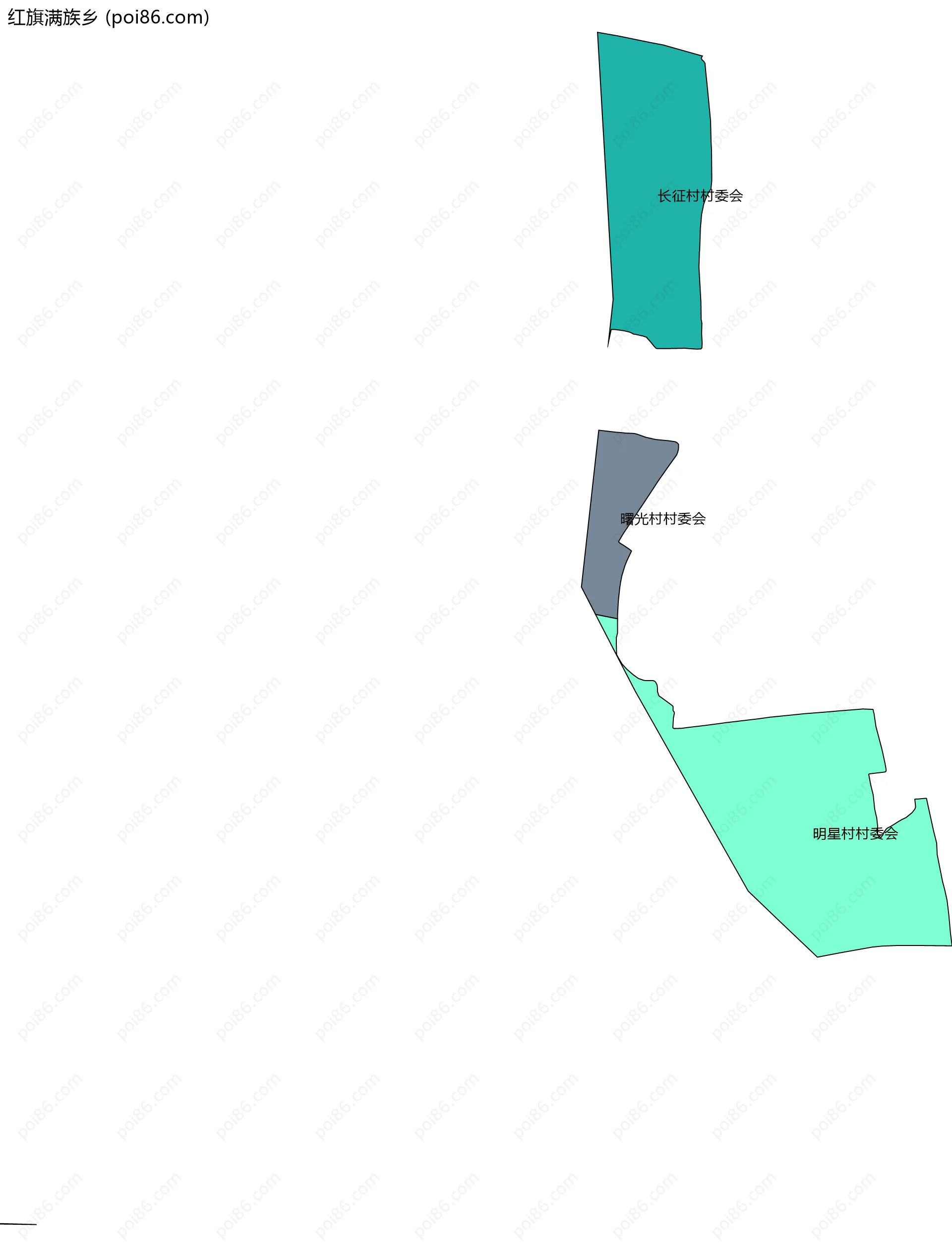 红旗满族乡边界地图(五级行政区划)