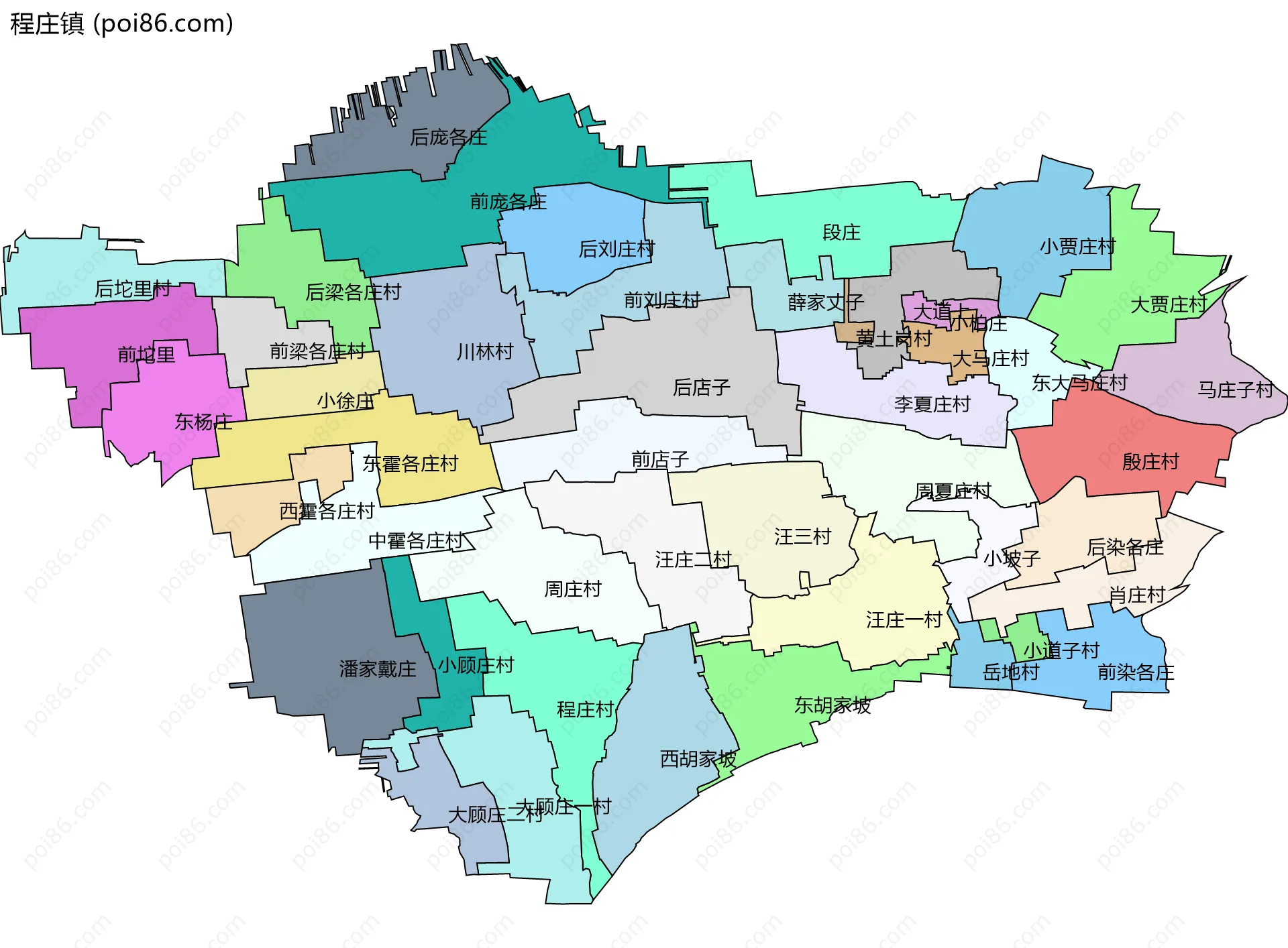 程庄镇边界地图(五级行政区划)