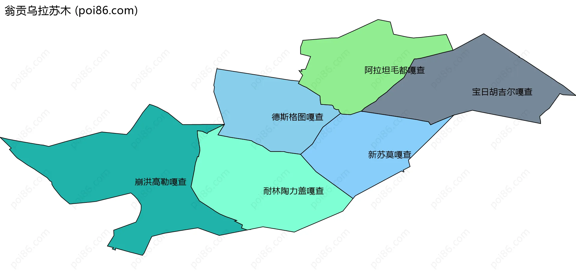 翁贡乌拉苏木边界地图(五级行政区划)
