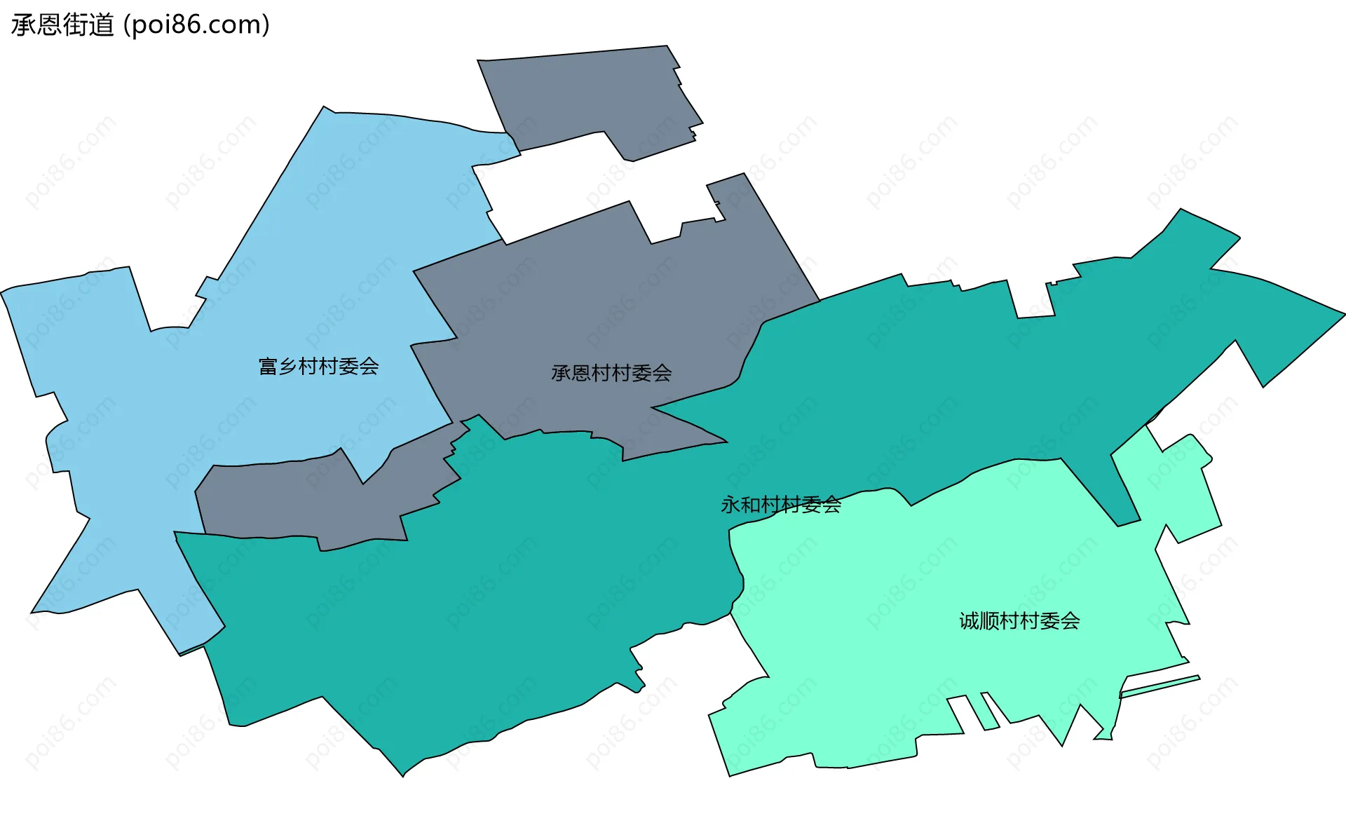 承恩街道边界地图(五级行政区划)