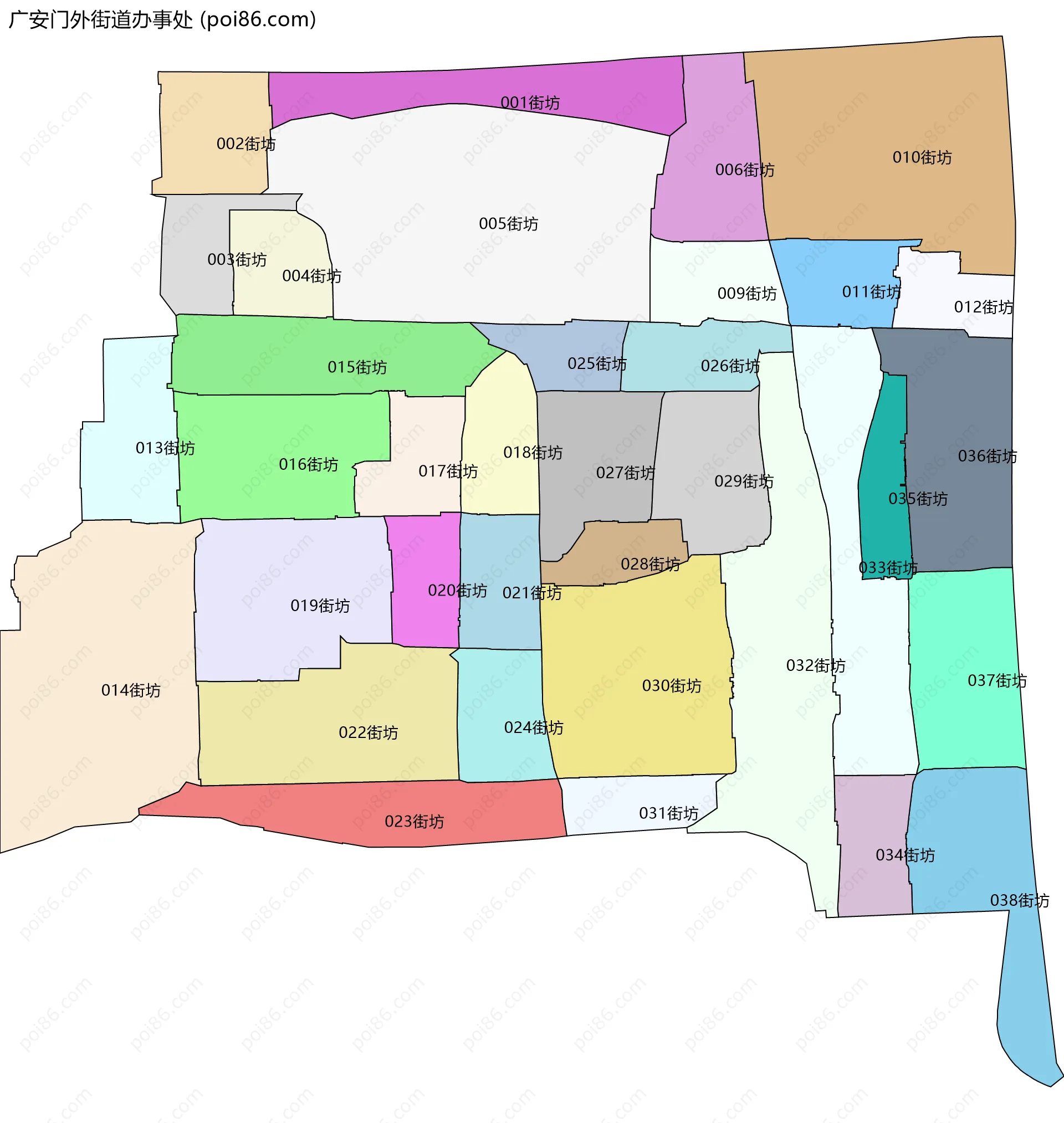 广安门外街道办事处边界地图(五级行政区划)