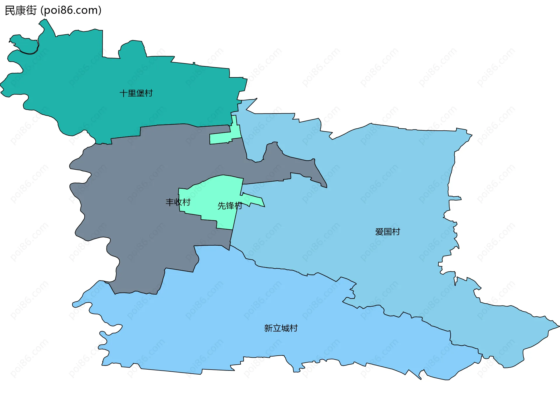 民康街边界地图(五级行政区划)