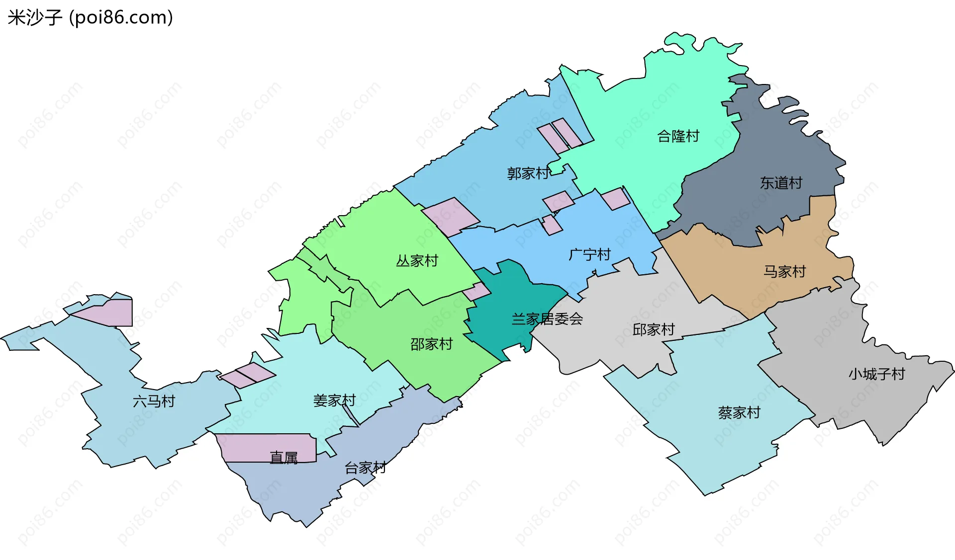 米沙子边界地图(五级行政区划)