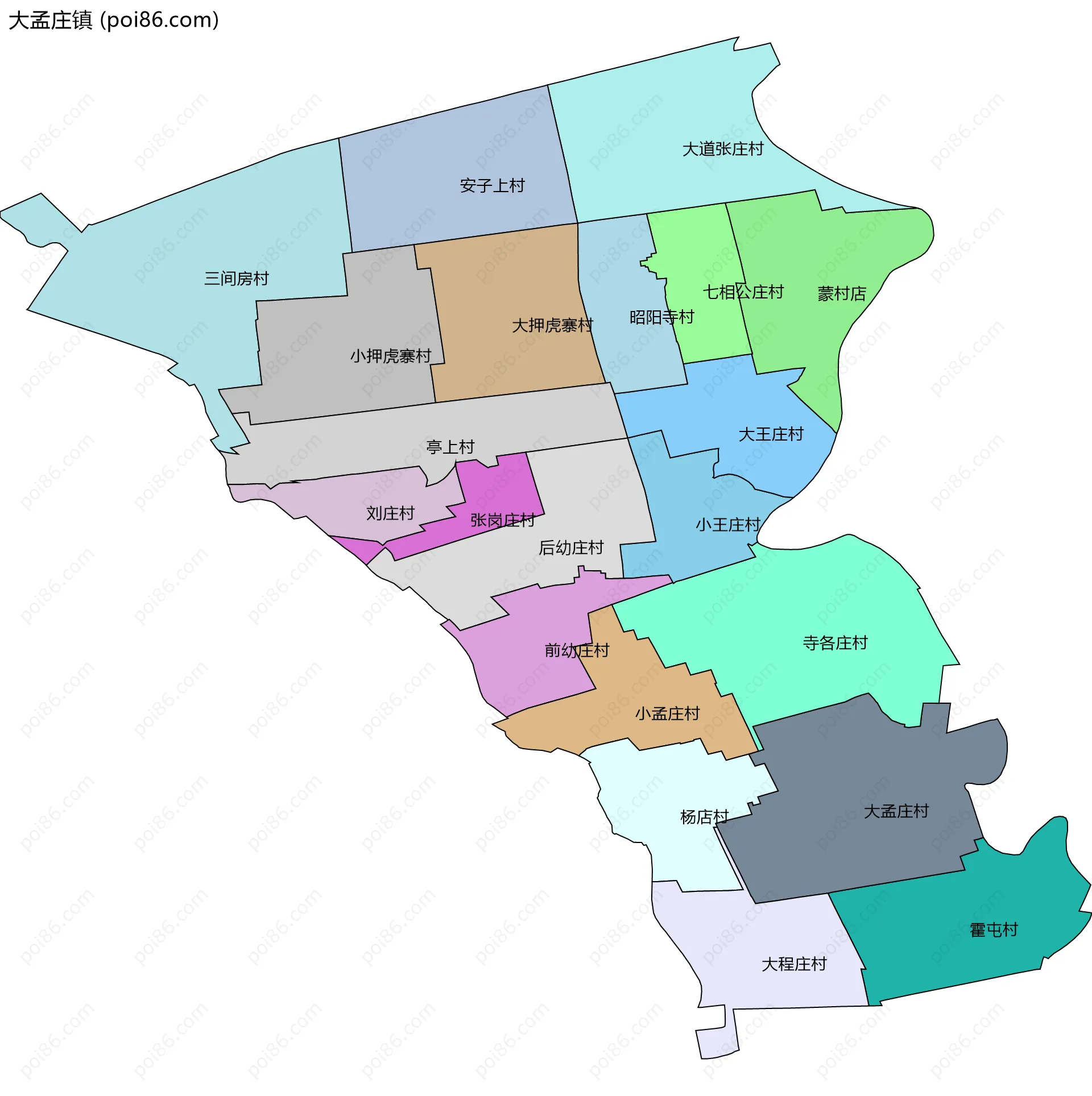 大孟庄镇边界地图(五级行政区划)